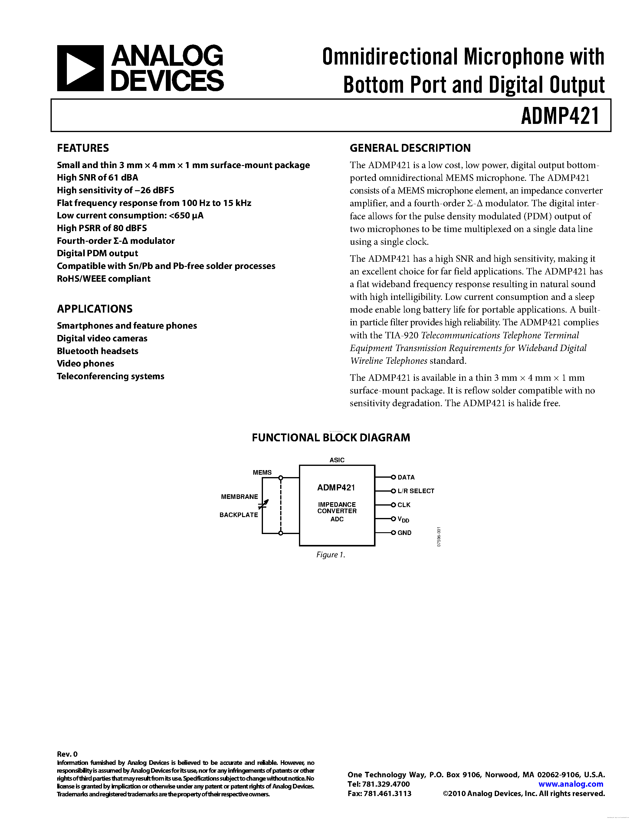 Datasheet ADMP421 - page 1