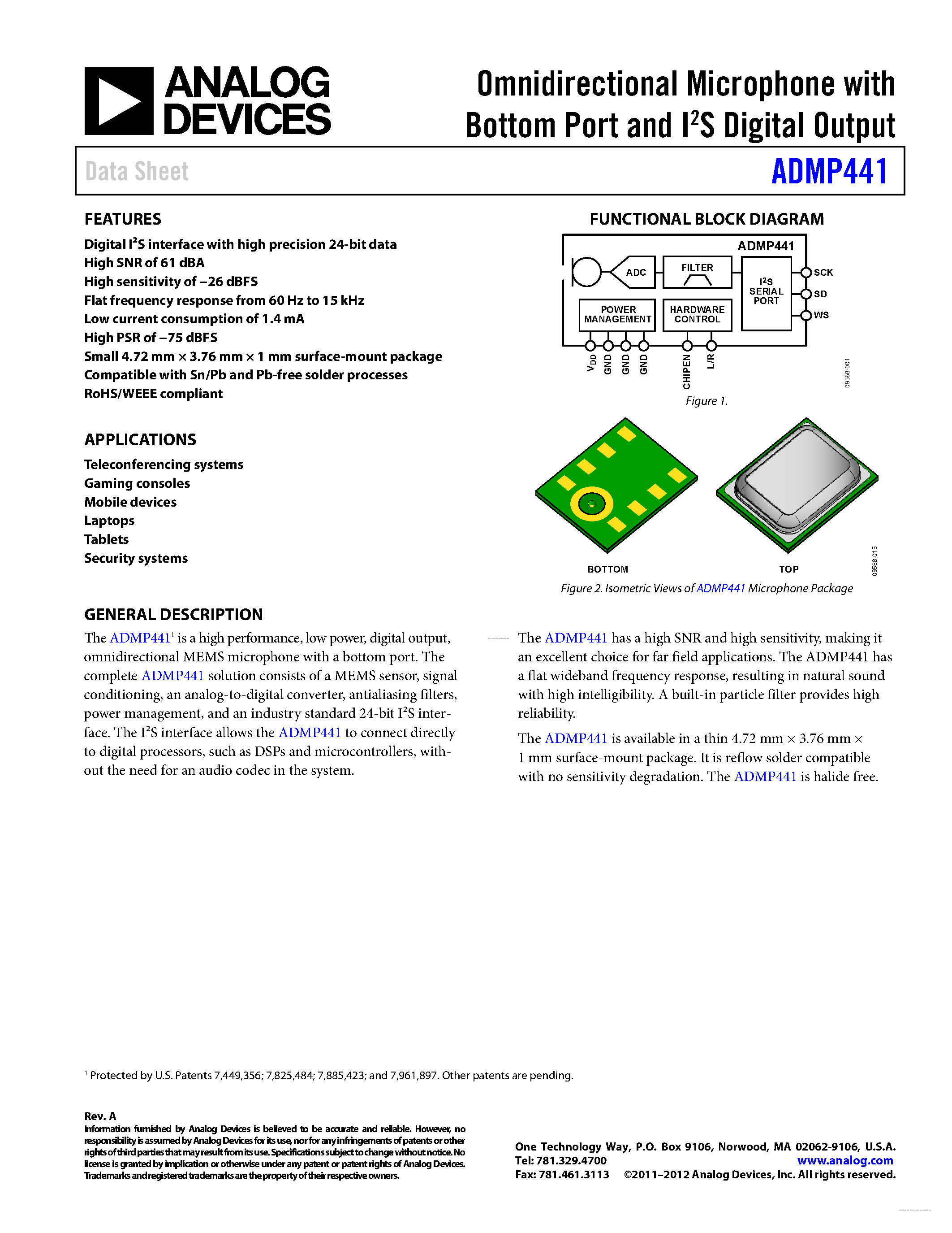 Datasheet ADMP441 - page 1
