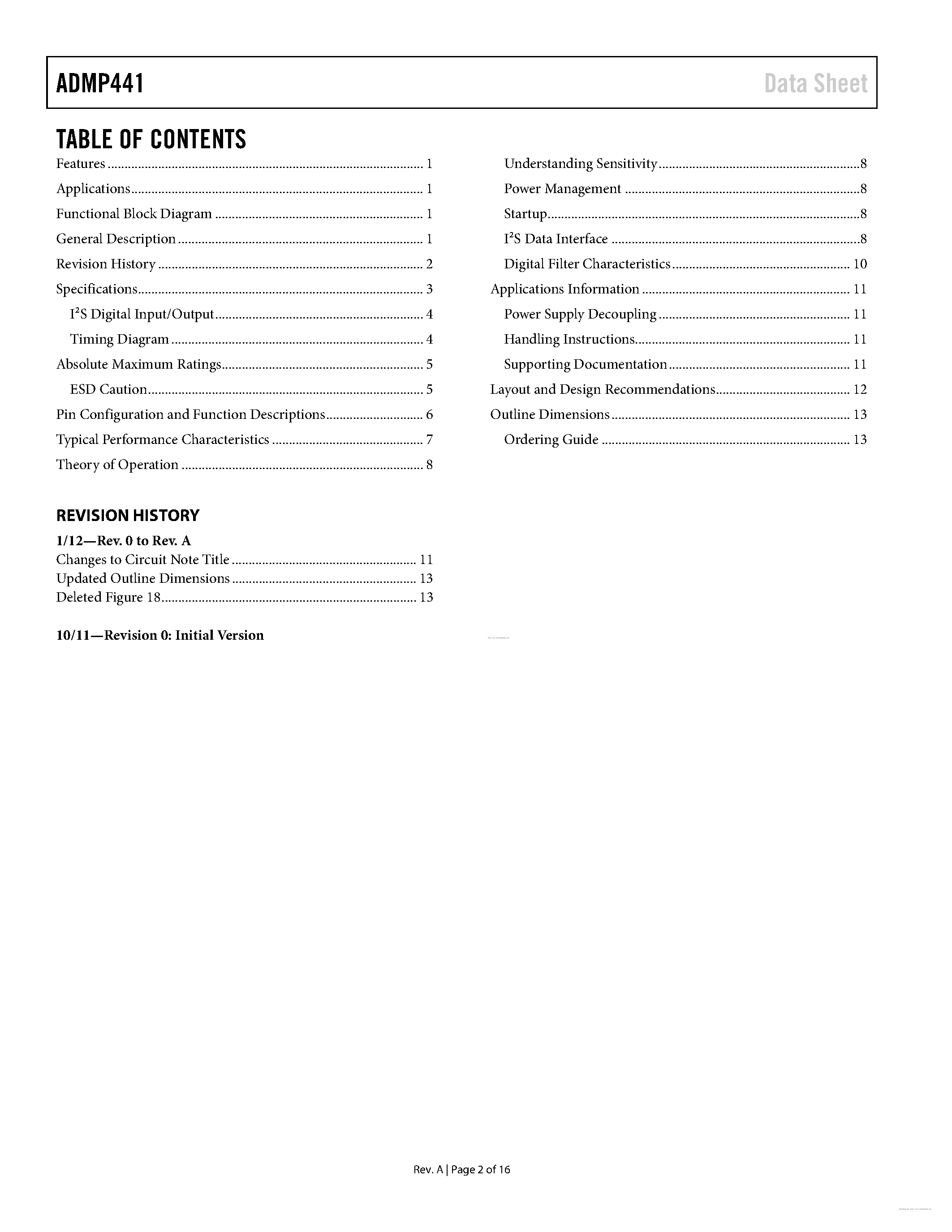 Datasheet ADMP441 - page 2