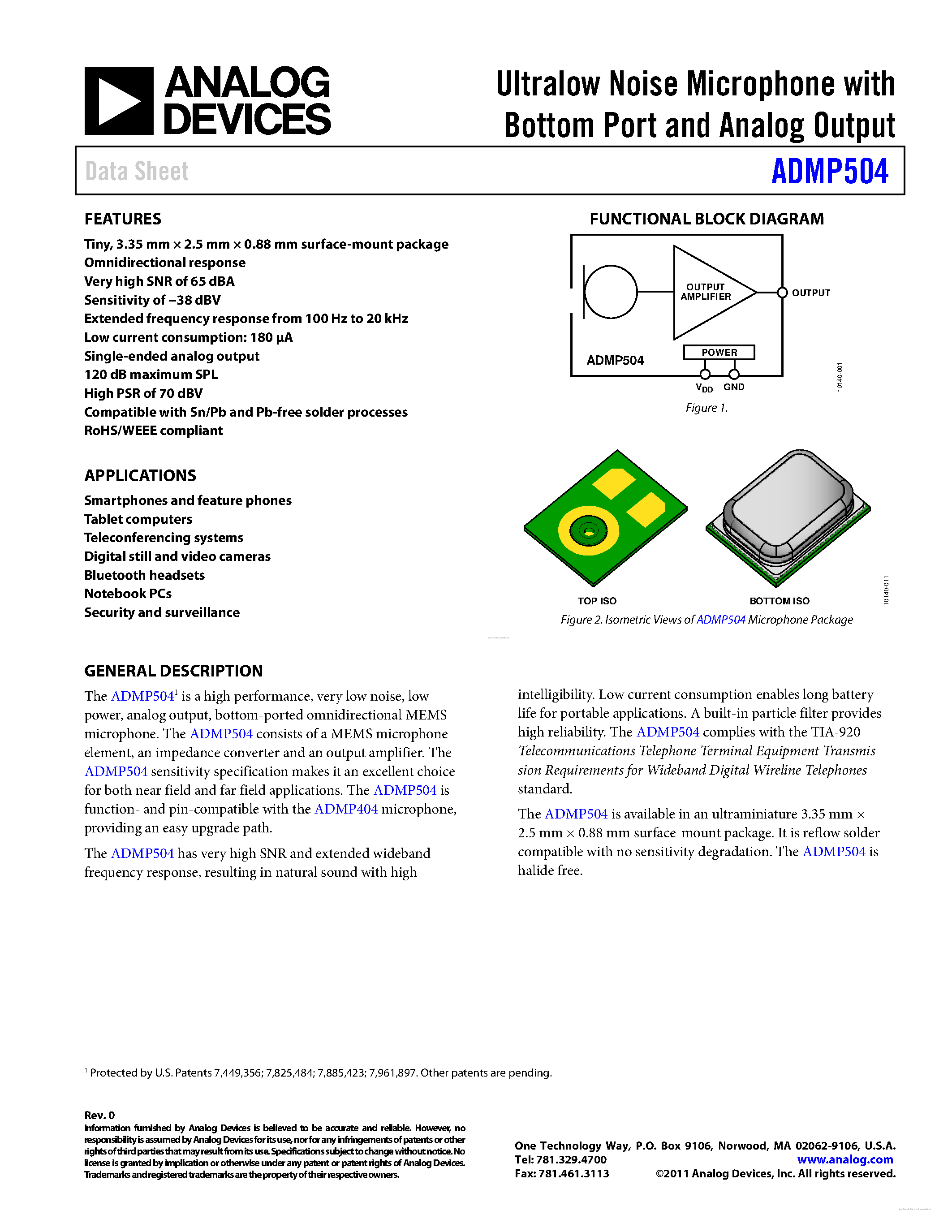 Datasheet ADMP504 - page 1