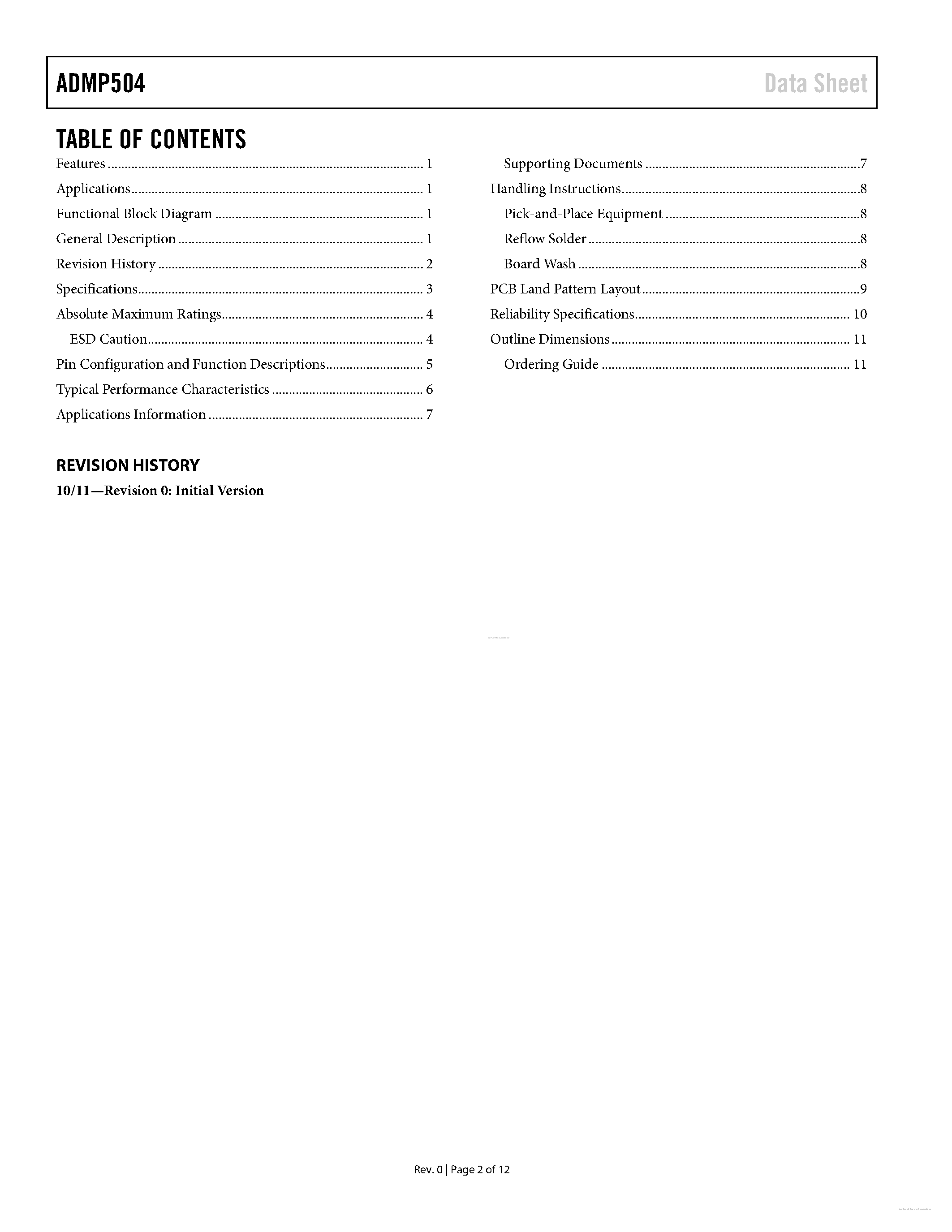 Datasheet ADMP504 - page 2