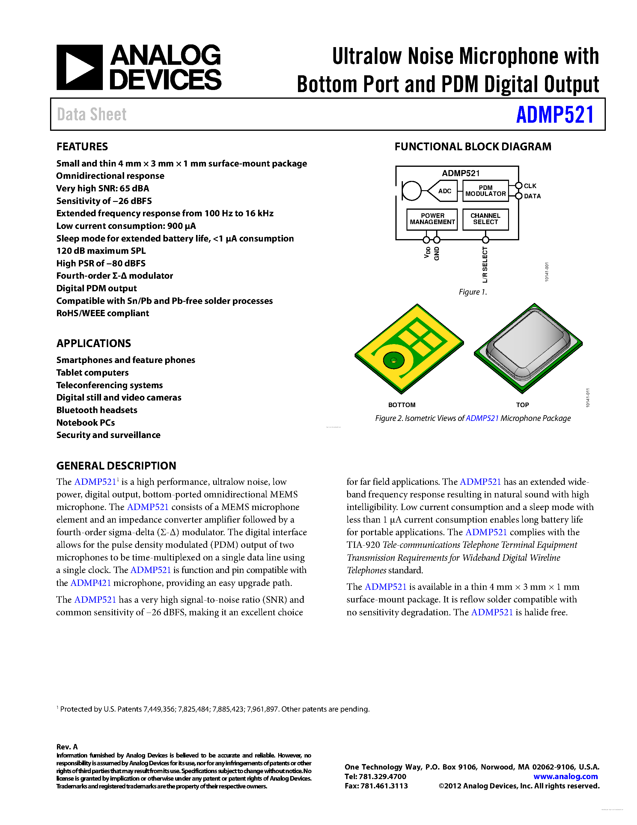 Datasheet ADMP521 - page 1