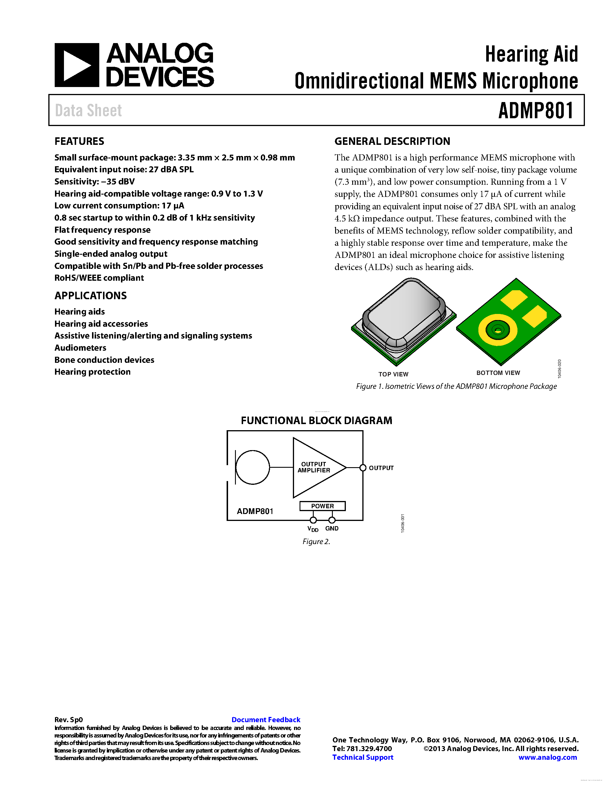 Datasheet ADMP801 - page 1
