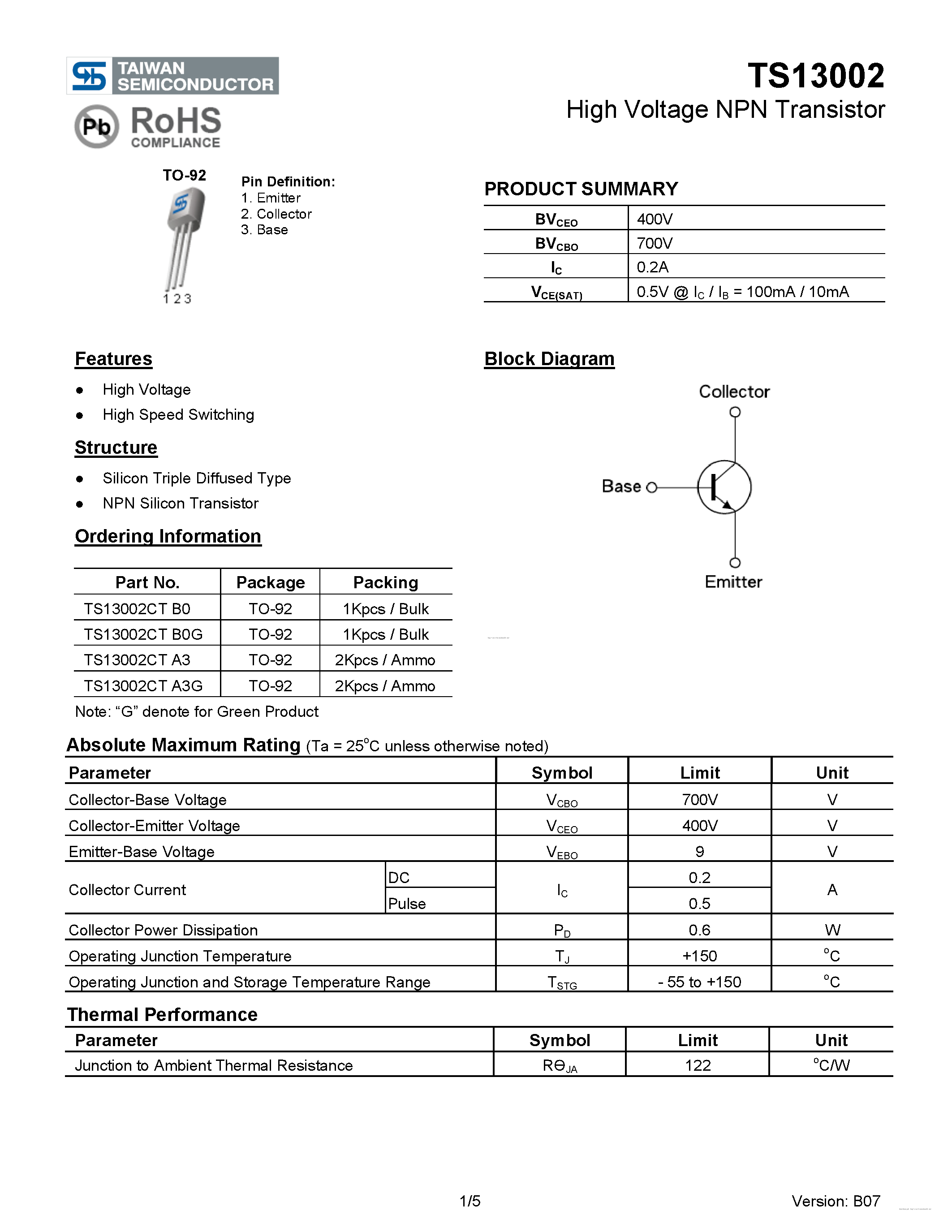Даташит на микросхему TS13002 страница 1 Даташит TS13002 - страница 1