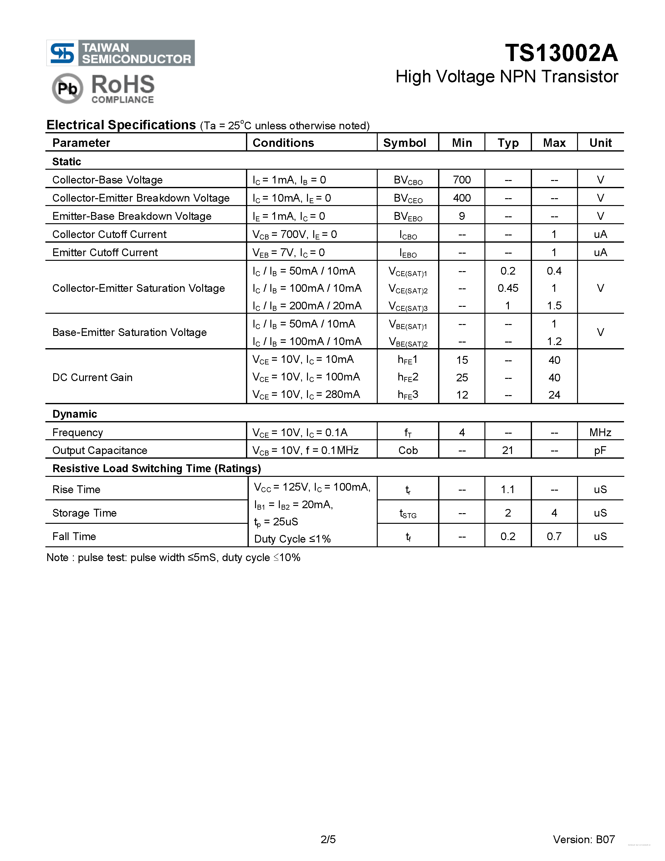 Даташит TS13002A - страница 2