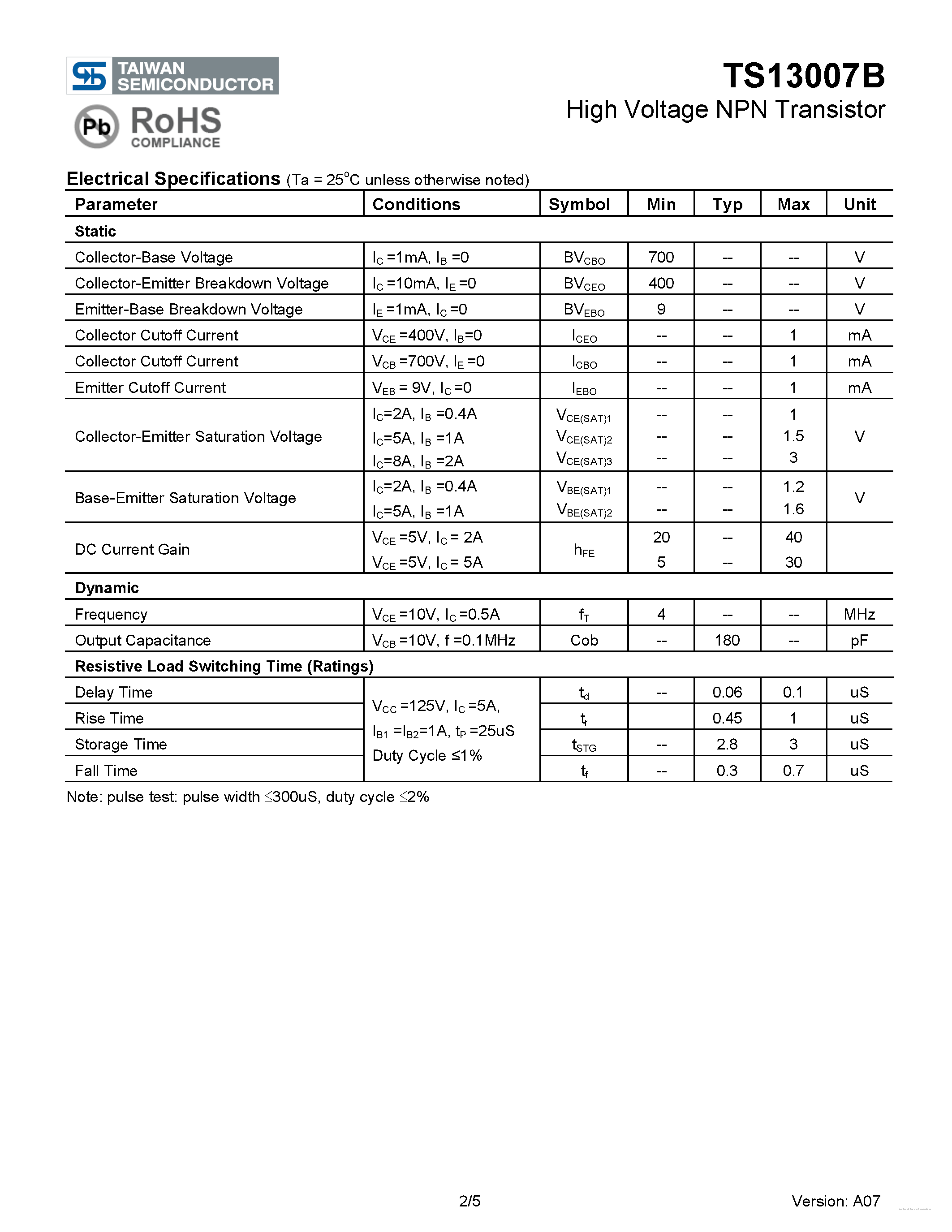 Даташит на микросхему TS13007B страница 2 Даташит TS13007B - страница 2