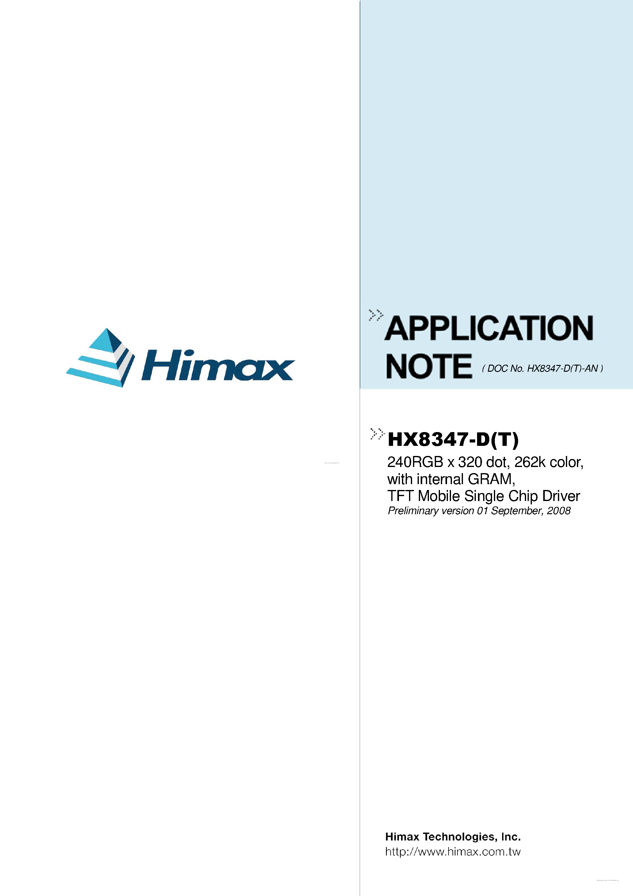 Datasheet HX8347-D page 1 Datasheet HX8347-D - page 1