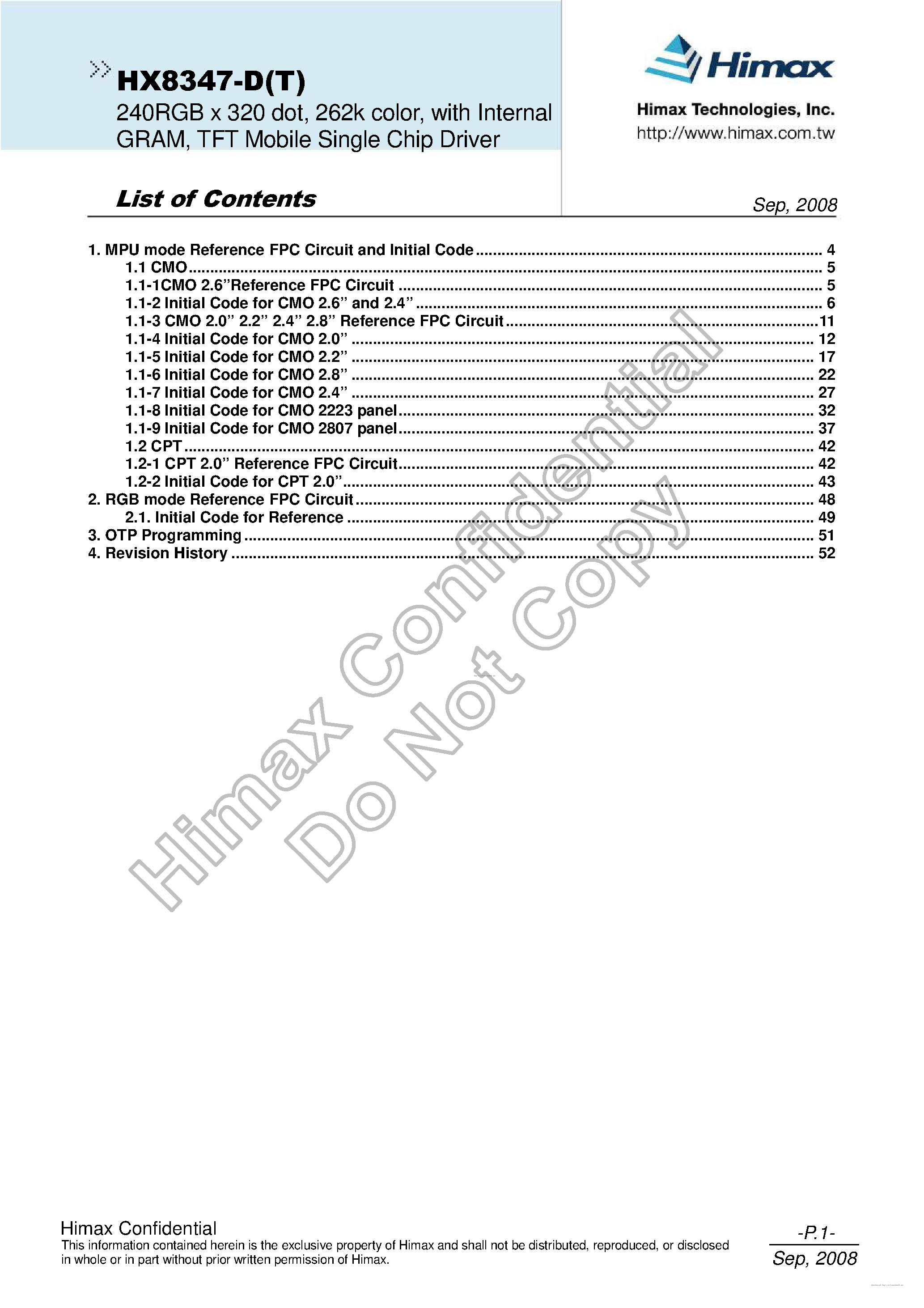 Datasheet HX8347-D page 2 Datasheet HX8347-D - page 2