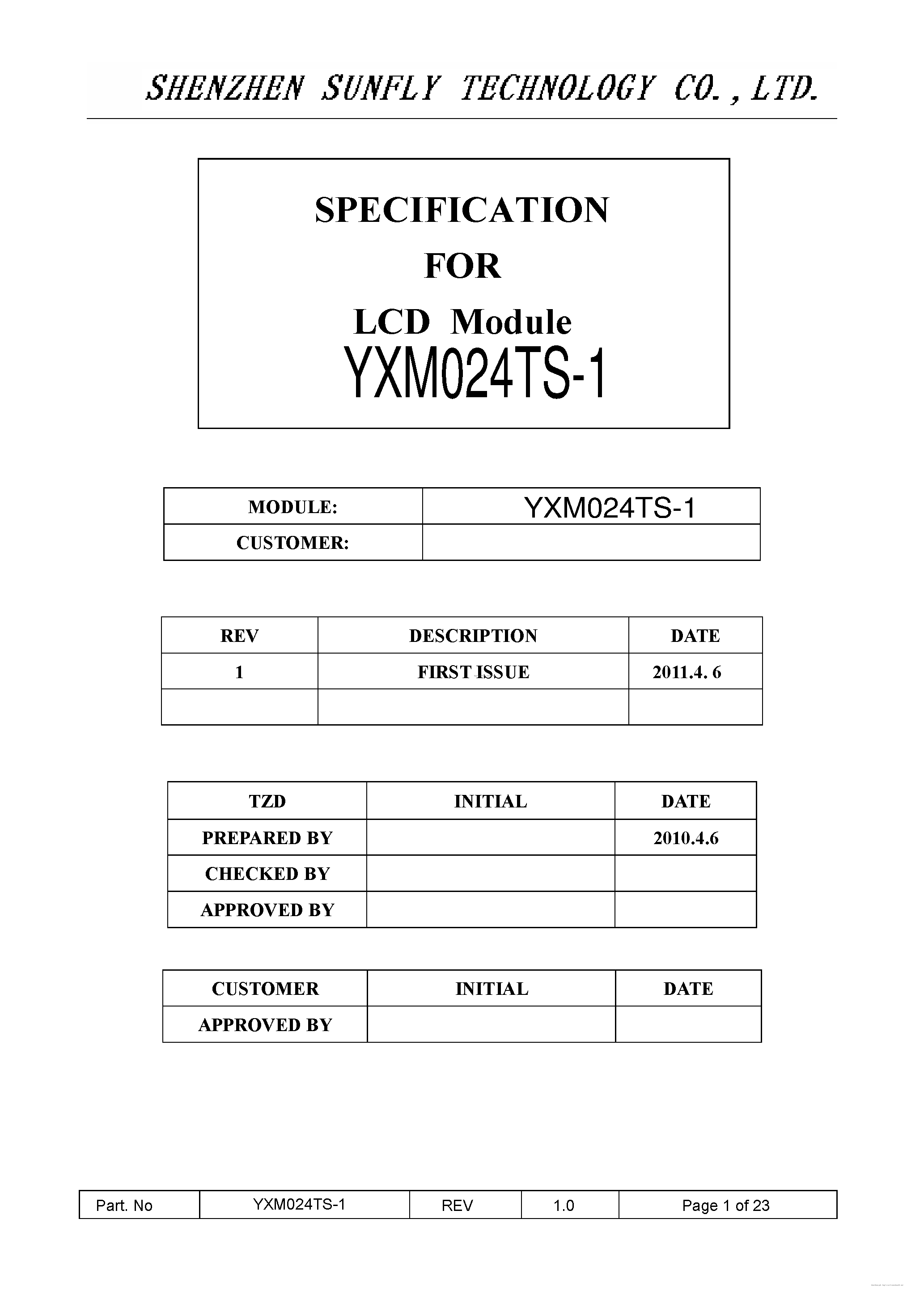 Datasheet YXM024TS-1 - page 1