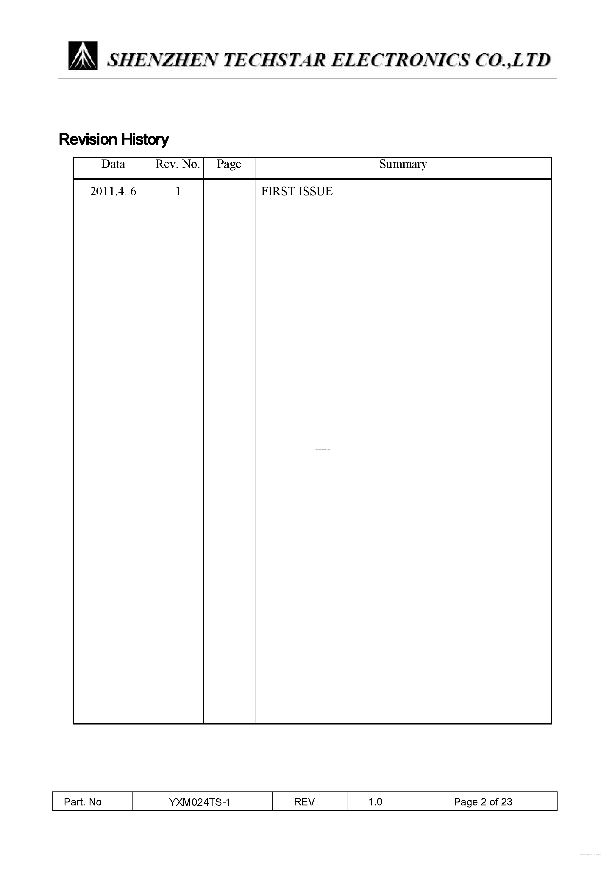 Datasheet YXM024TS-1 - page 2