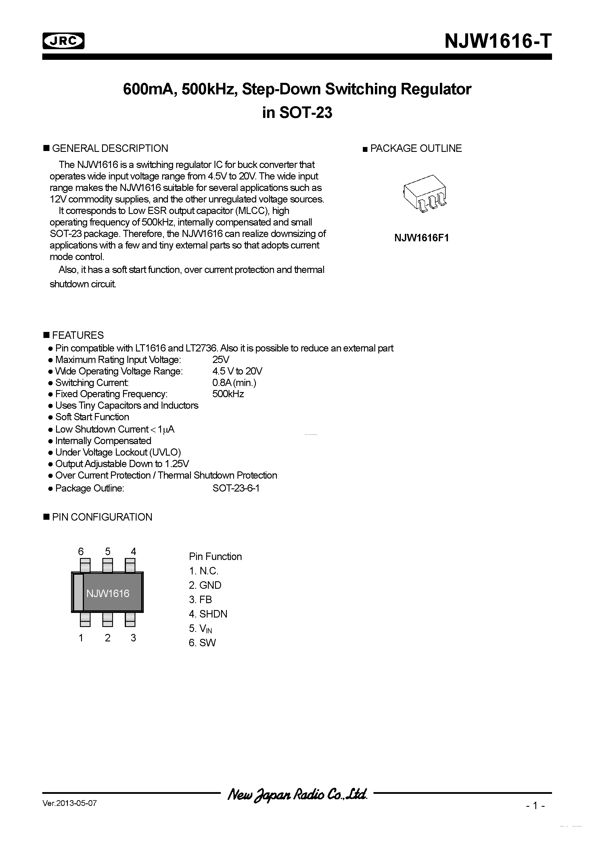 Datasheet NJW1616-T - page 1