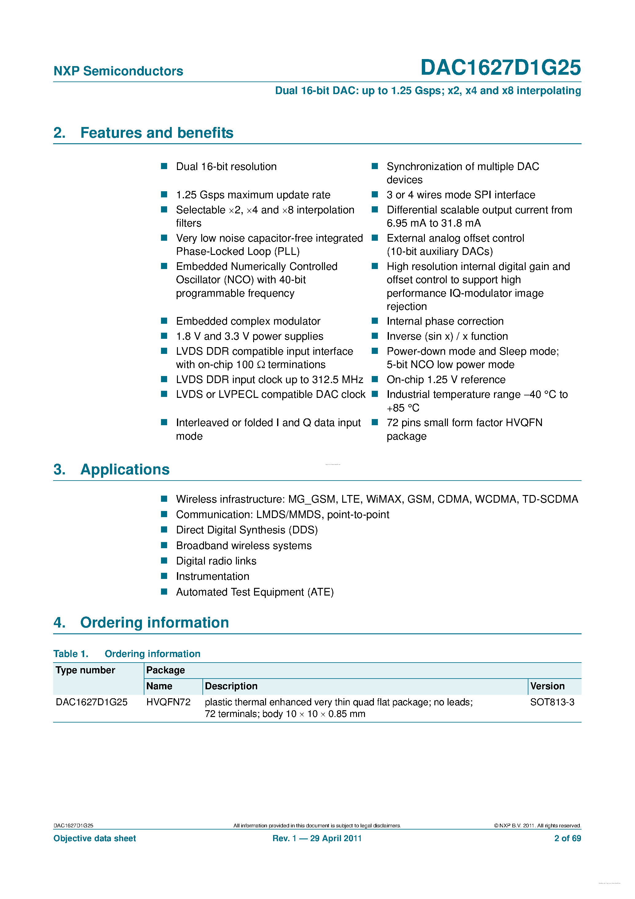 Datasheet DAC1627D1G25 - page 2