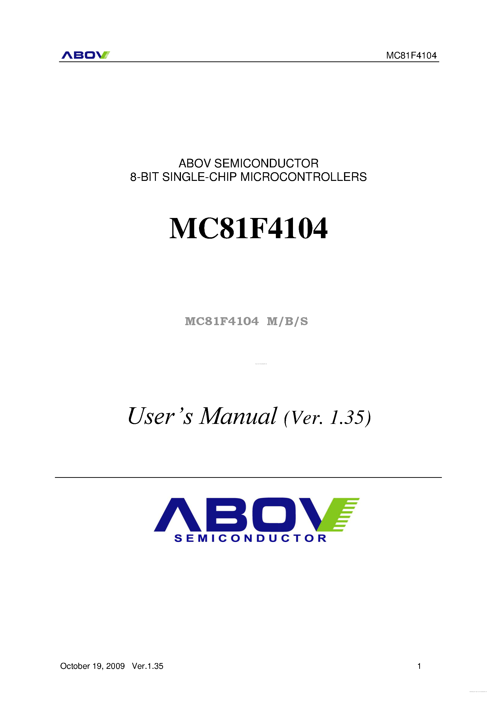Даташит на микросхему MC81F4104 страница 1 Даташит MC81F4104 - страница 1