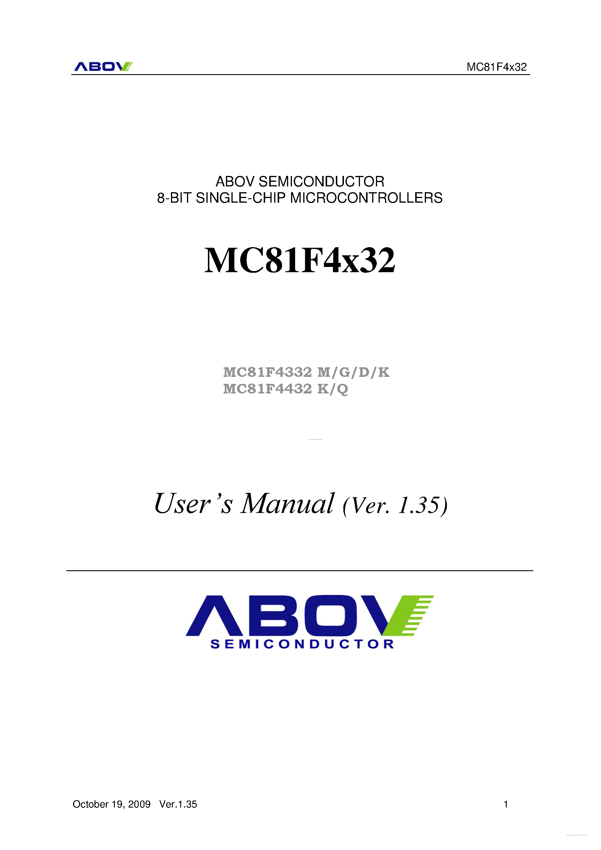 Datasheet MC81F4332 page 1 Datasheet MC81F4332 - page 1