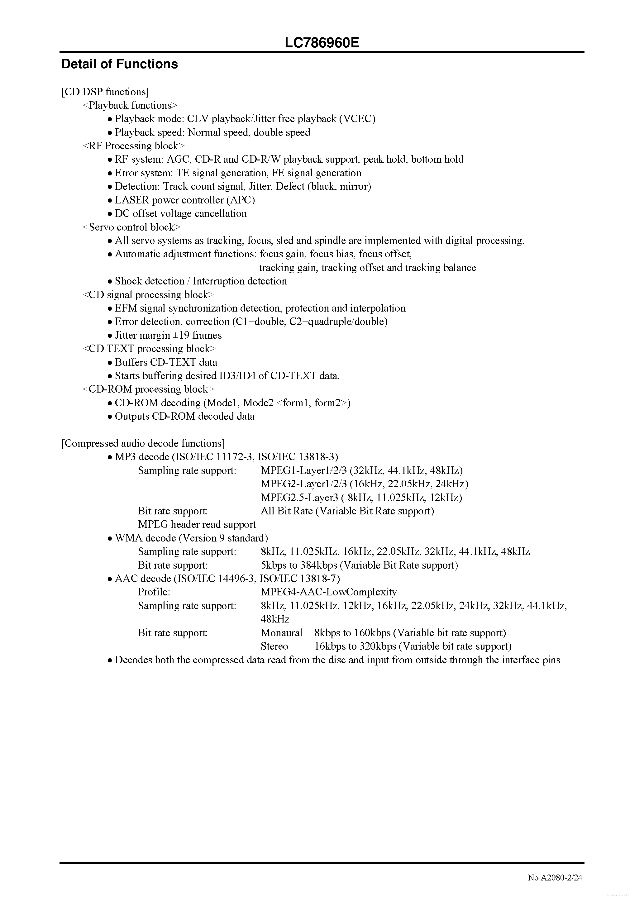 Даташит на микросхему LC786960E страница 2 Даташит LC786960E - страница 2