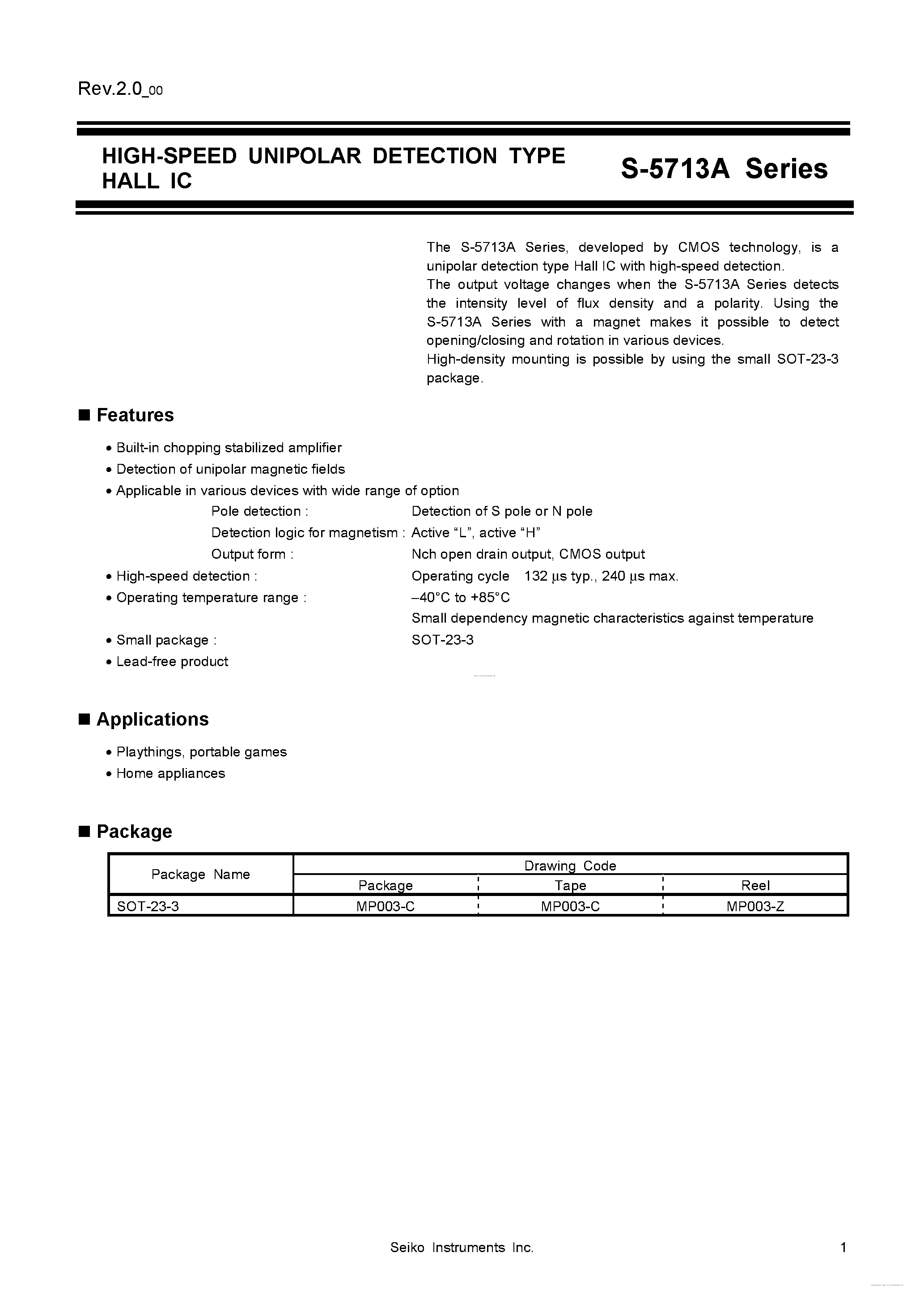 Datasheet S-5713A page 1 Datasheet S-5713A - page 1