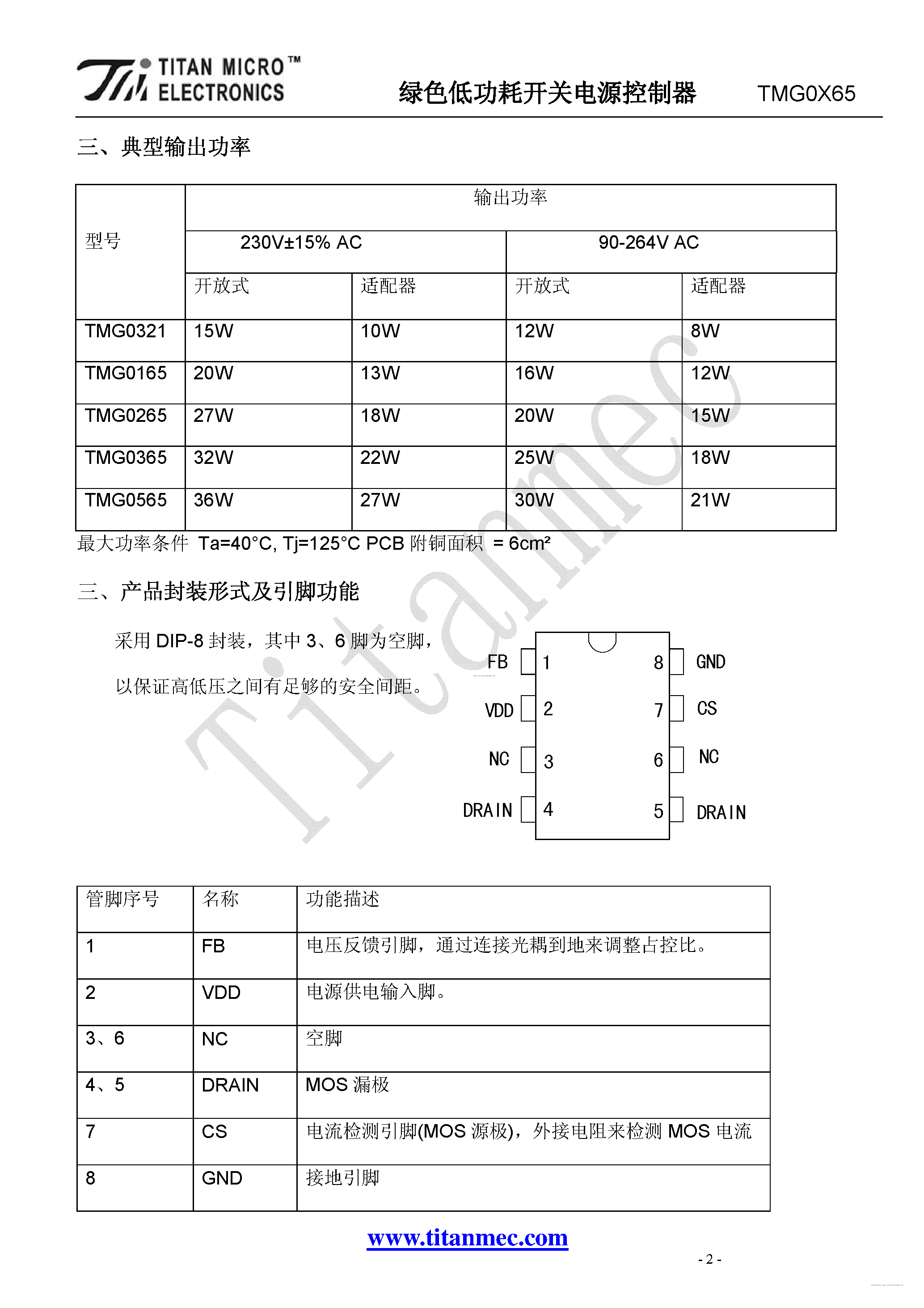 Datasheet TMG0165 page 2 Datasheet TMG0165 - page 2