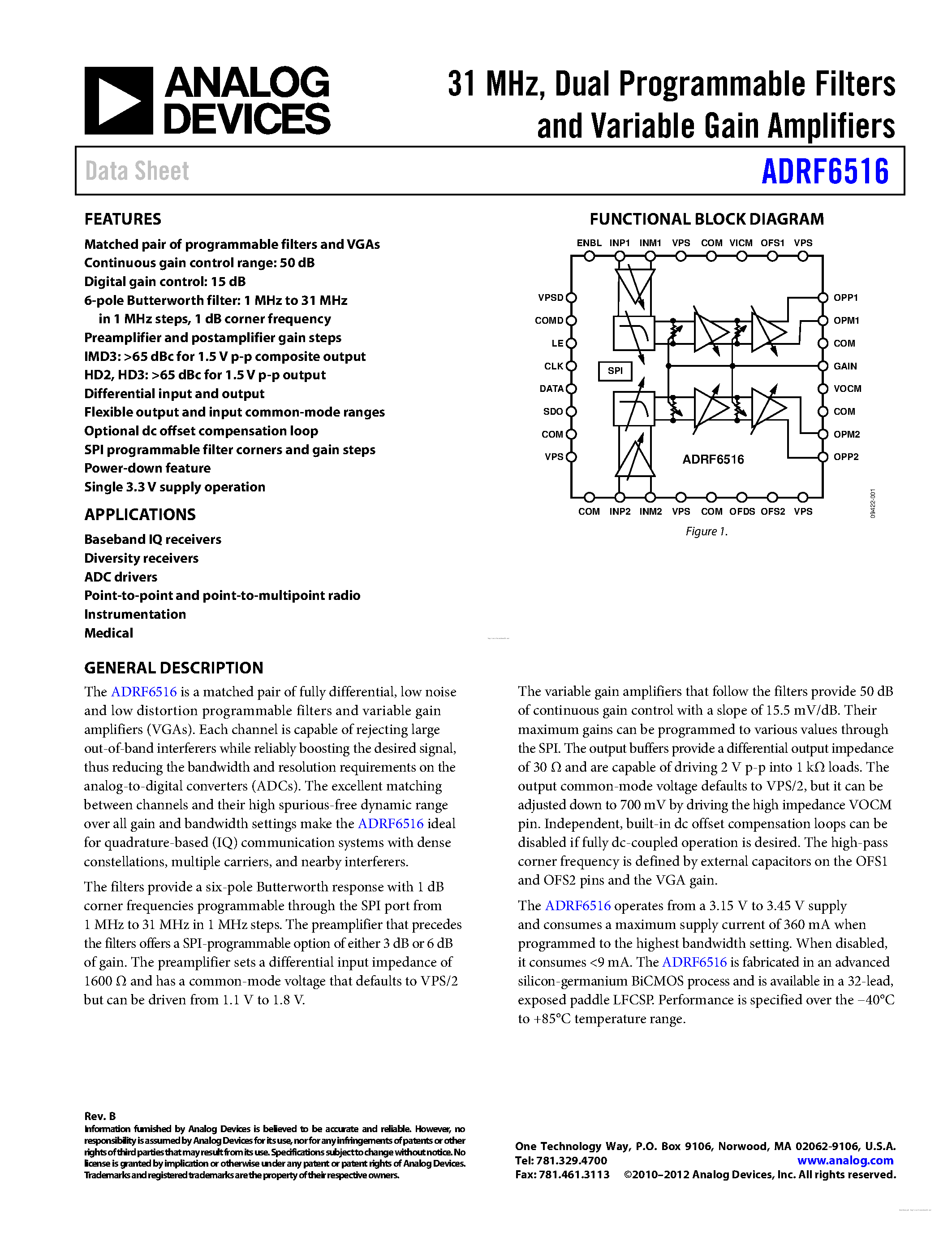 Datasheet ADRF6516 - page 1