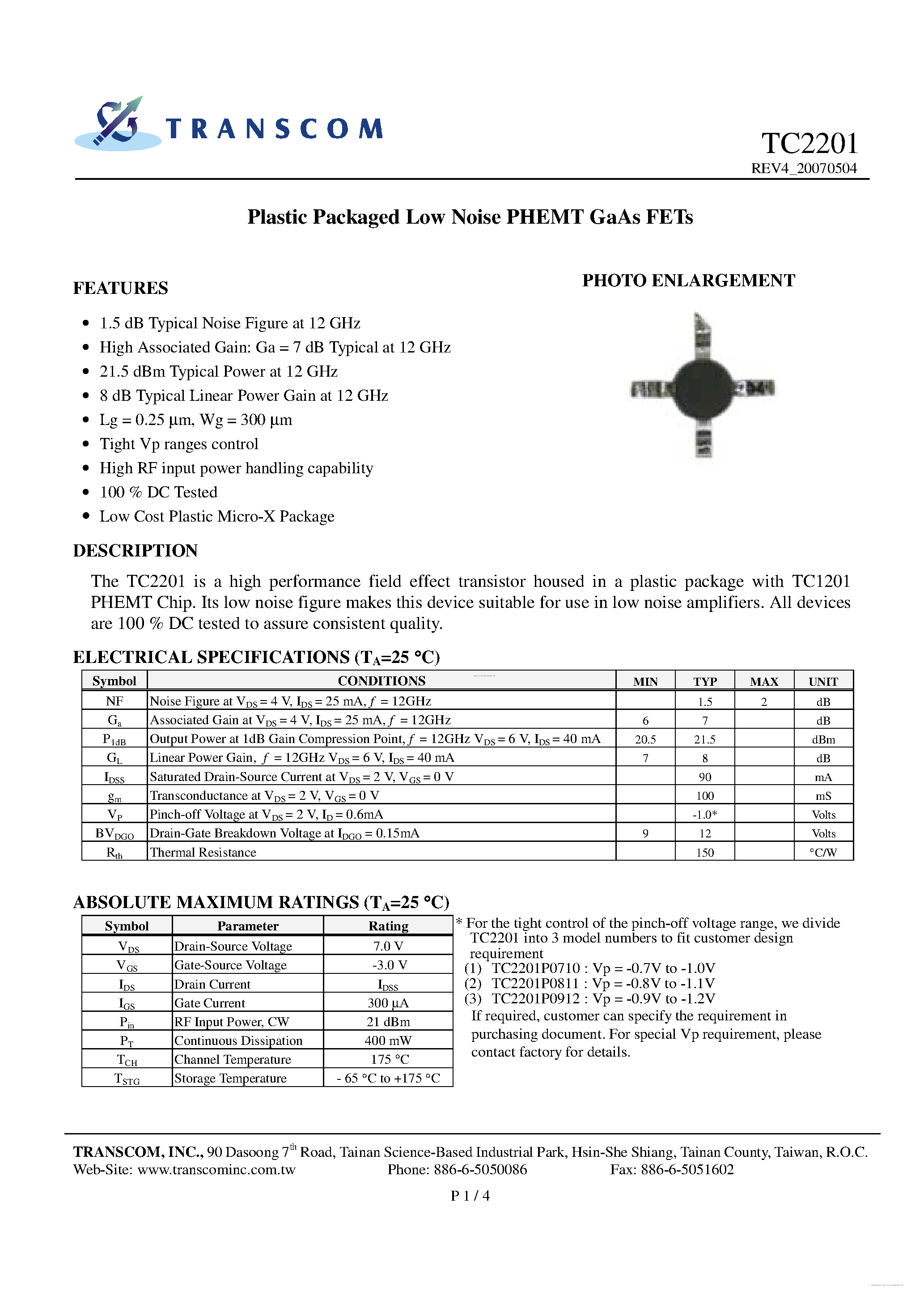 Datasheet TC2201 page 1 Datasheet TC2201 - page 1