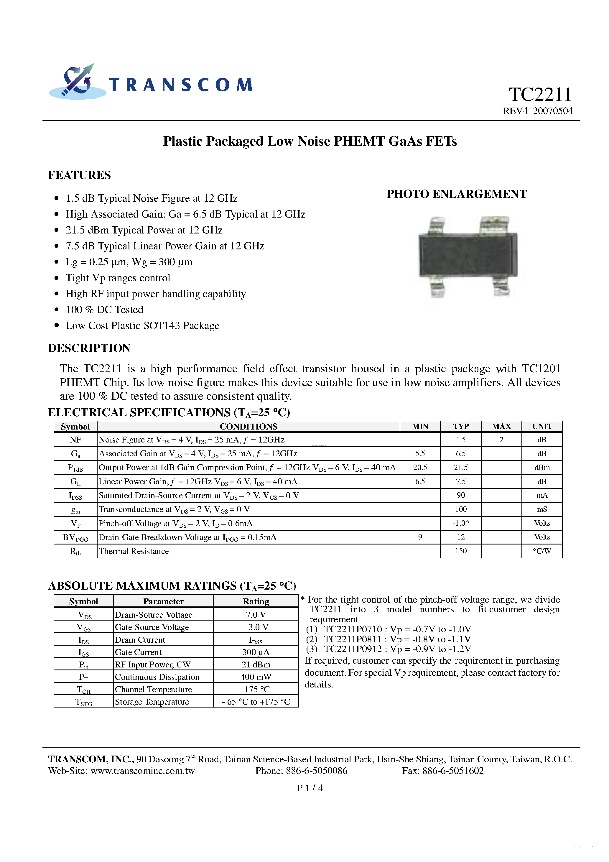 Datasheet TC2211 page 1 Datasheet TC2211 - page 1