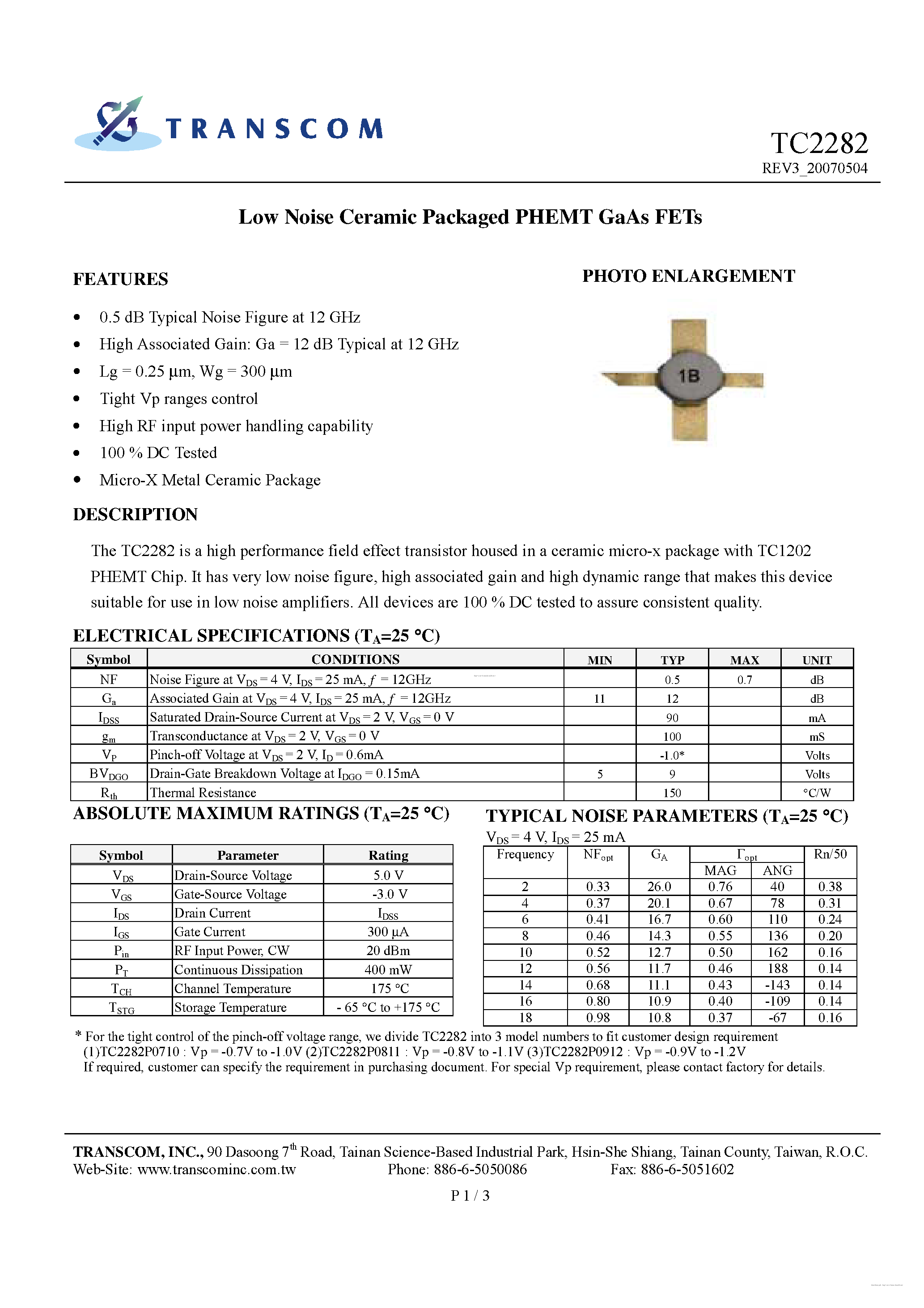 Datasheet TC2282 page 1 Datasheet TC2282 - page 1