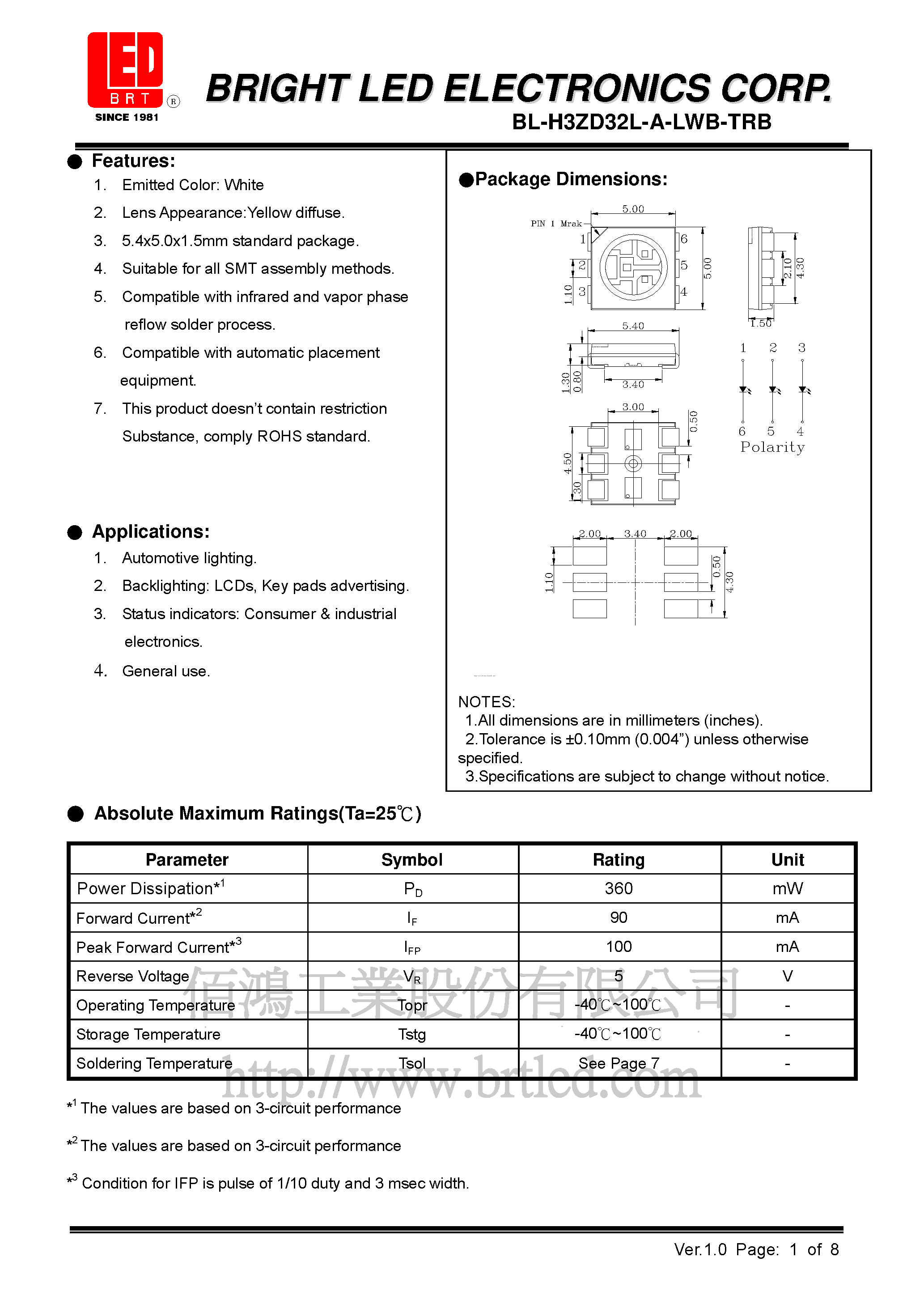 Datasheet BL-H3ZD32L-A-LWB-TRB page 2 Datasheet BL-H3ZD32L-A-LWB-TRB - page 2
