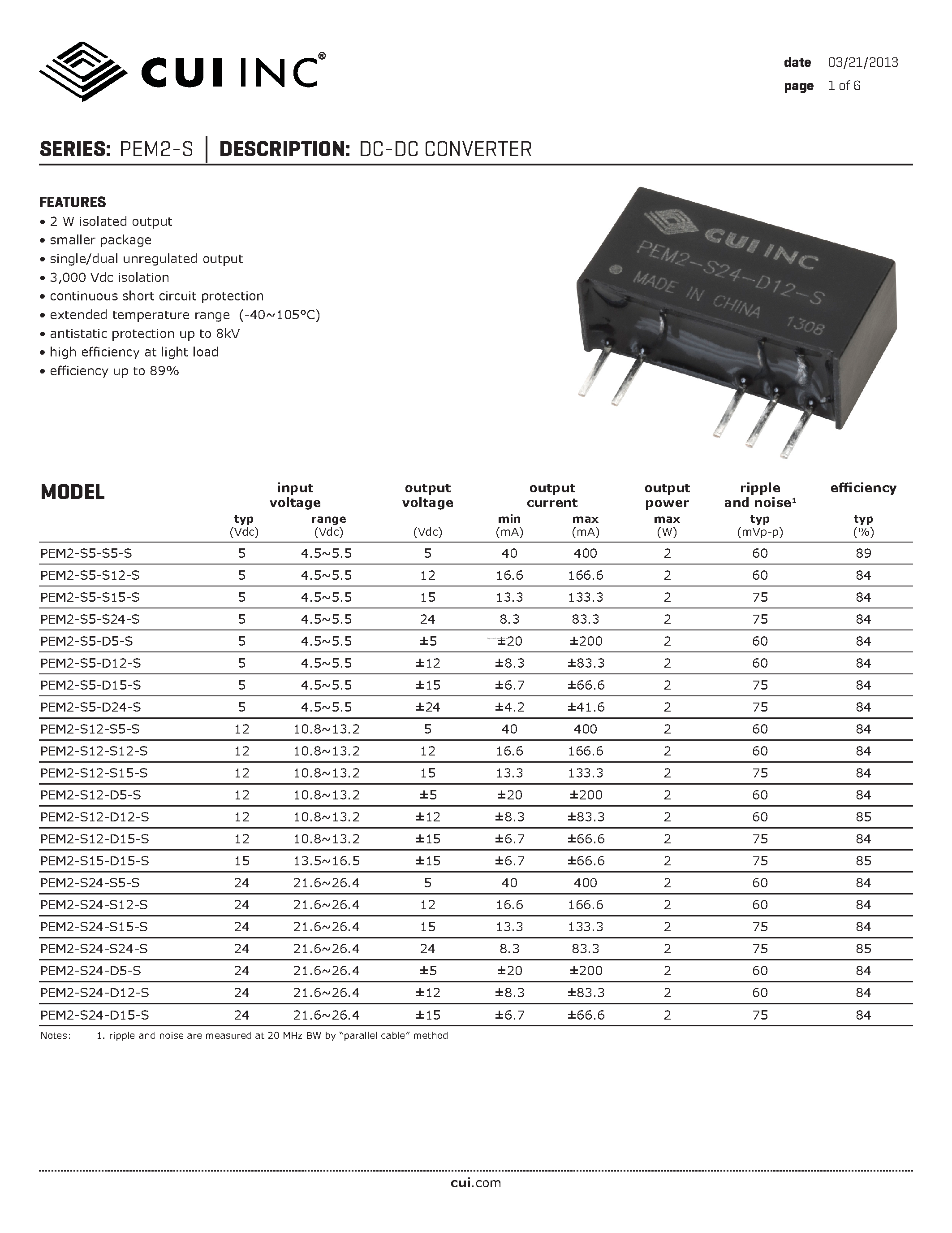 Datasheet PEM2-S - page 1