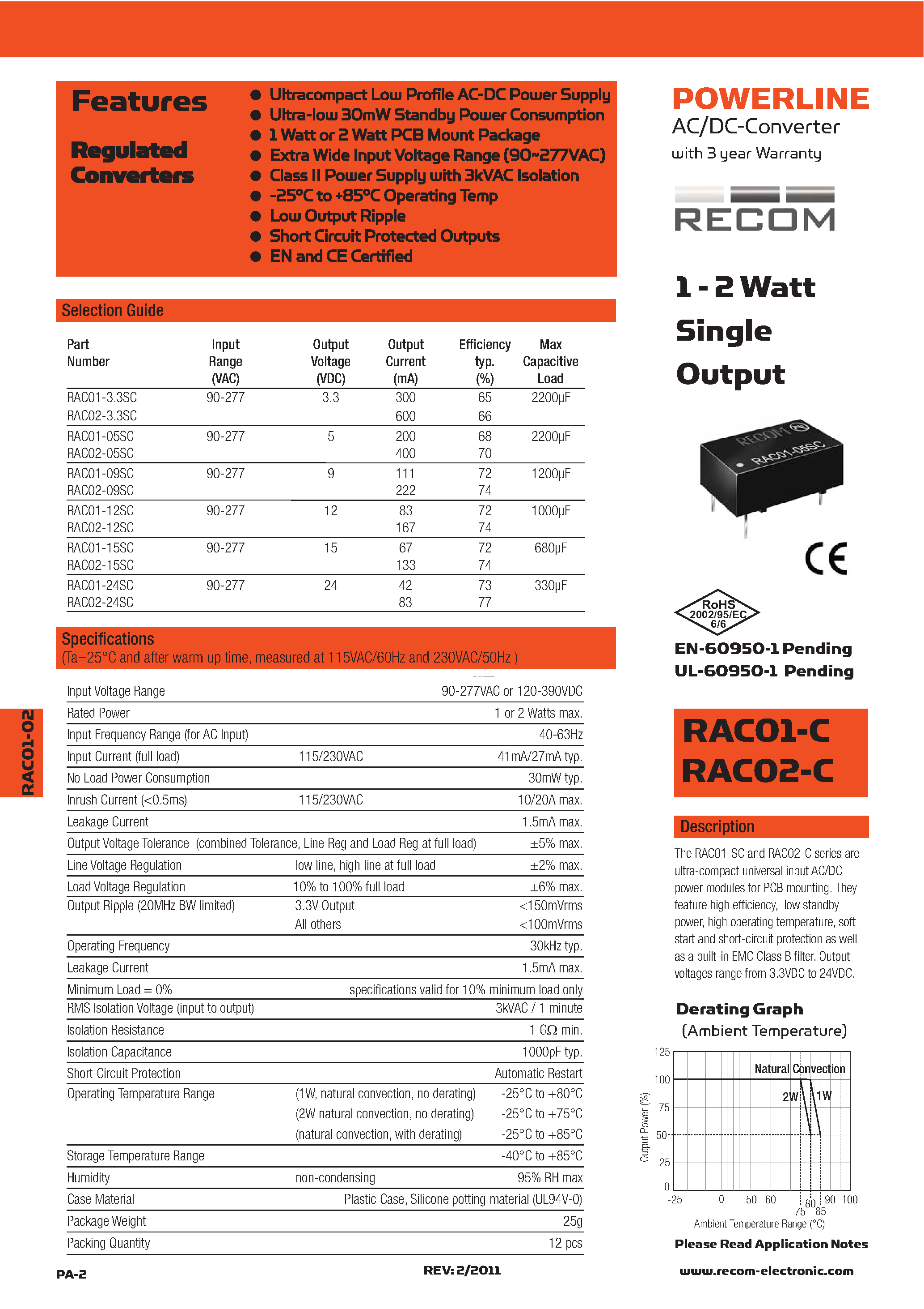 Datasheet RAC01-05SC - page 1