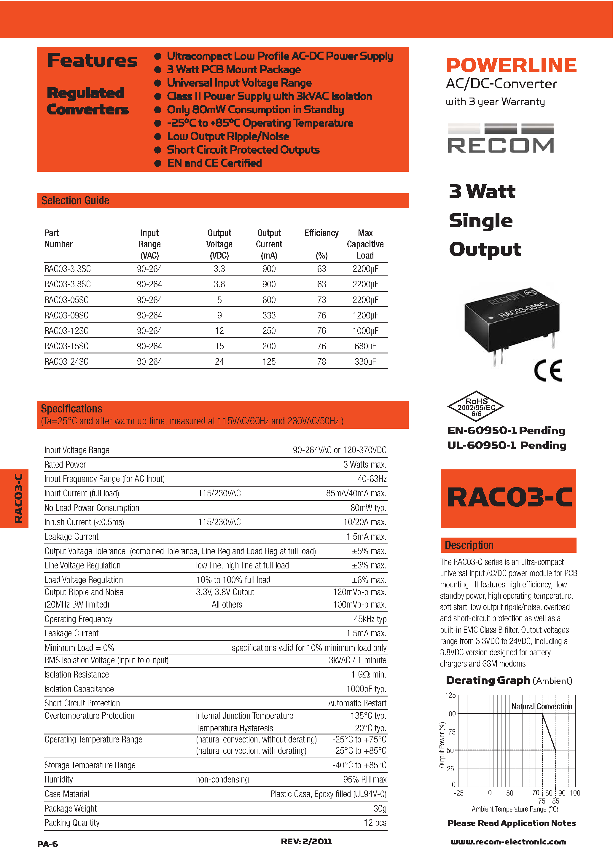 Datasheet RAC03-05SC - page 1