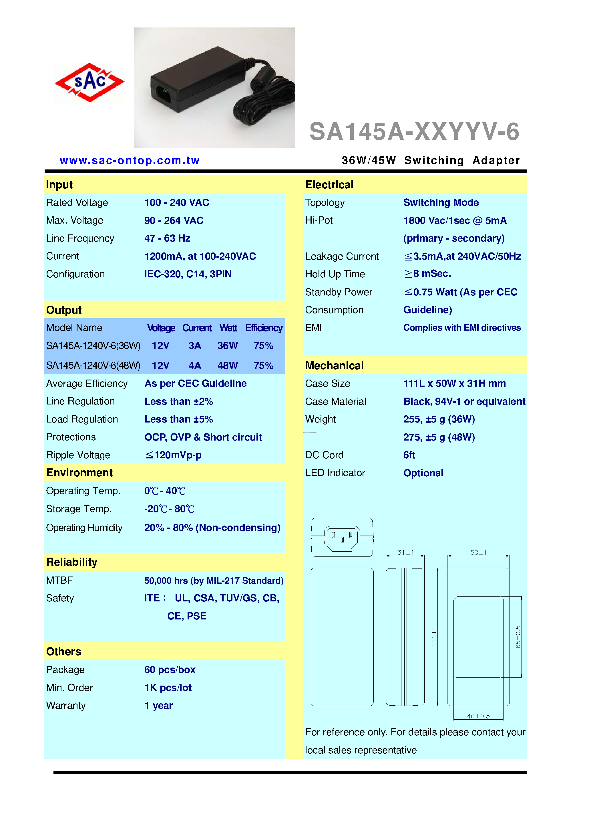 Datasheet SA145A-1240V-6 page 1 Datasheet SA145A-1240V-6 - page 1