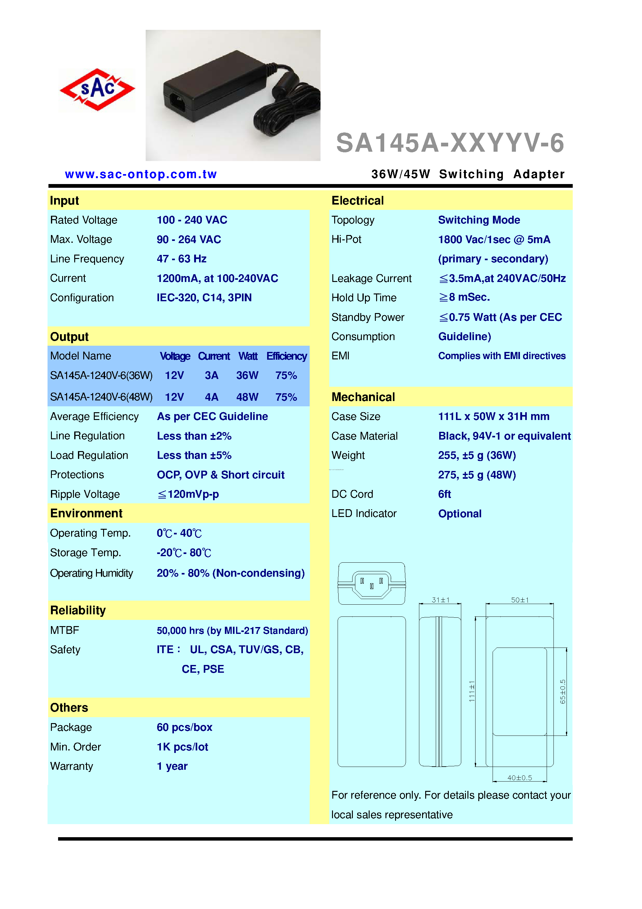 Datasheet SA145A-1240V-6 - page 1