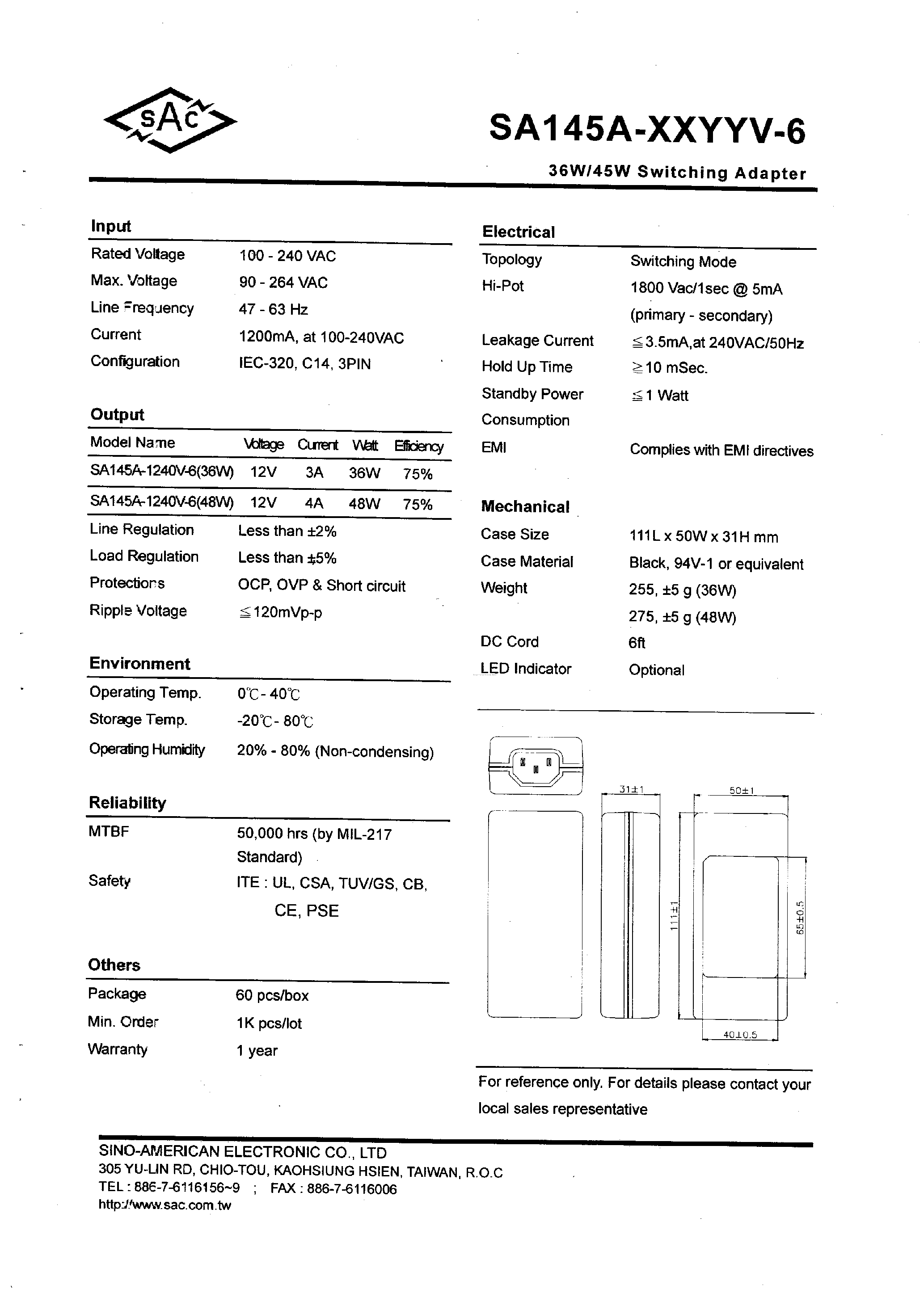 Datasheet SA145A-1240U-6 - page 2