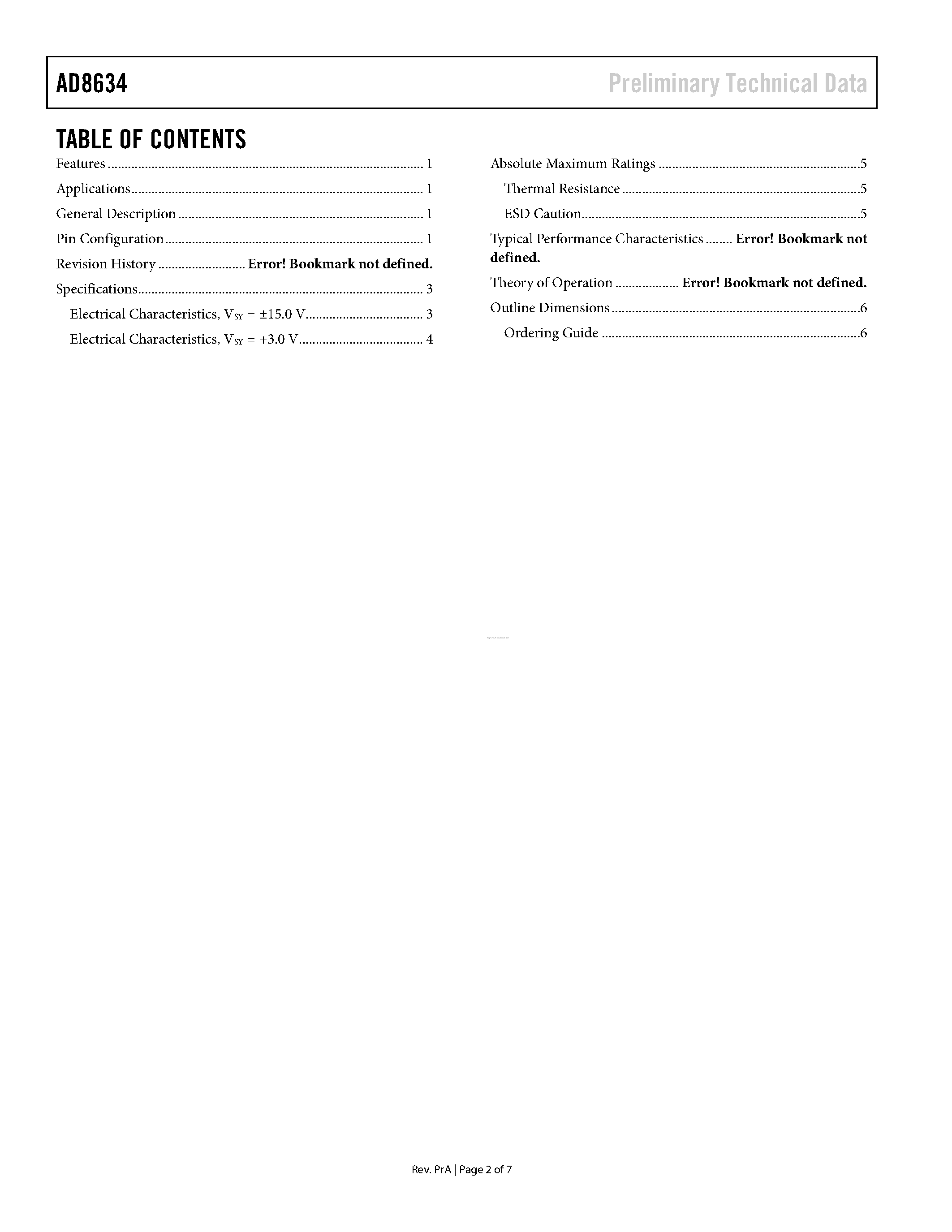 Datasheet AD8634 - page 2