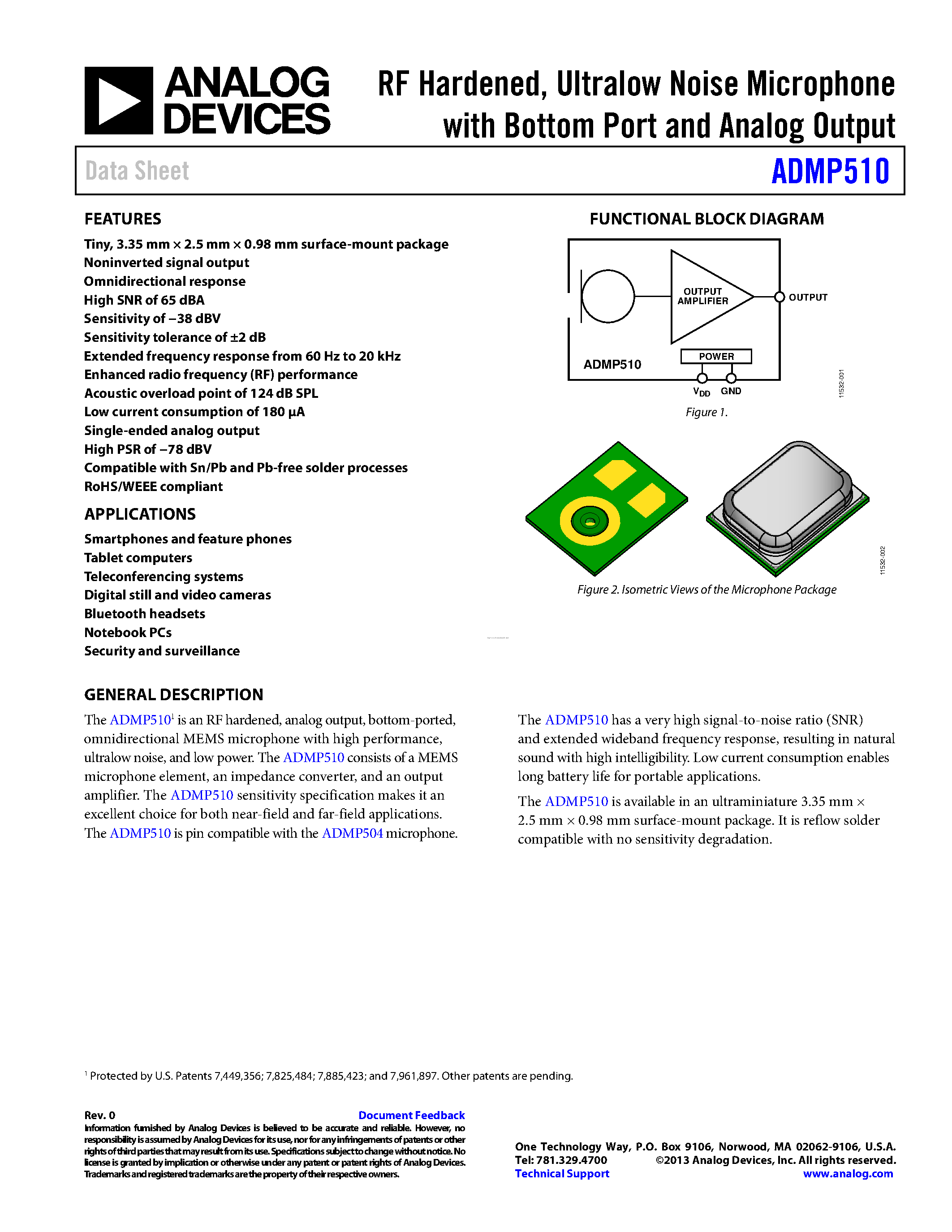 Datasheet ADMP510 - page 1