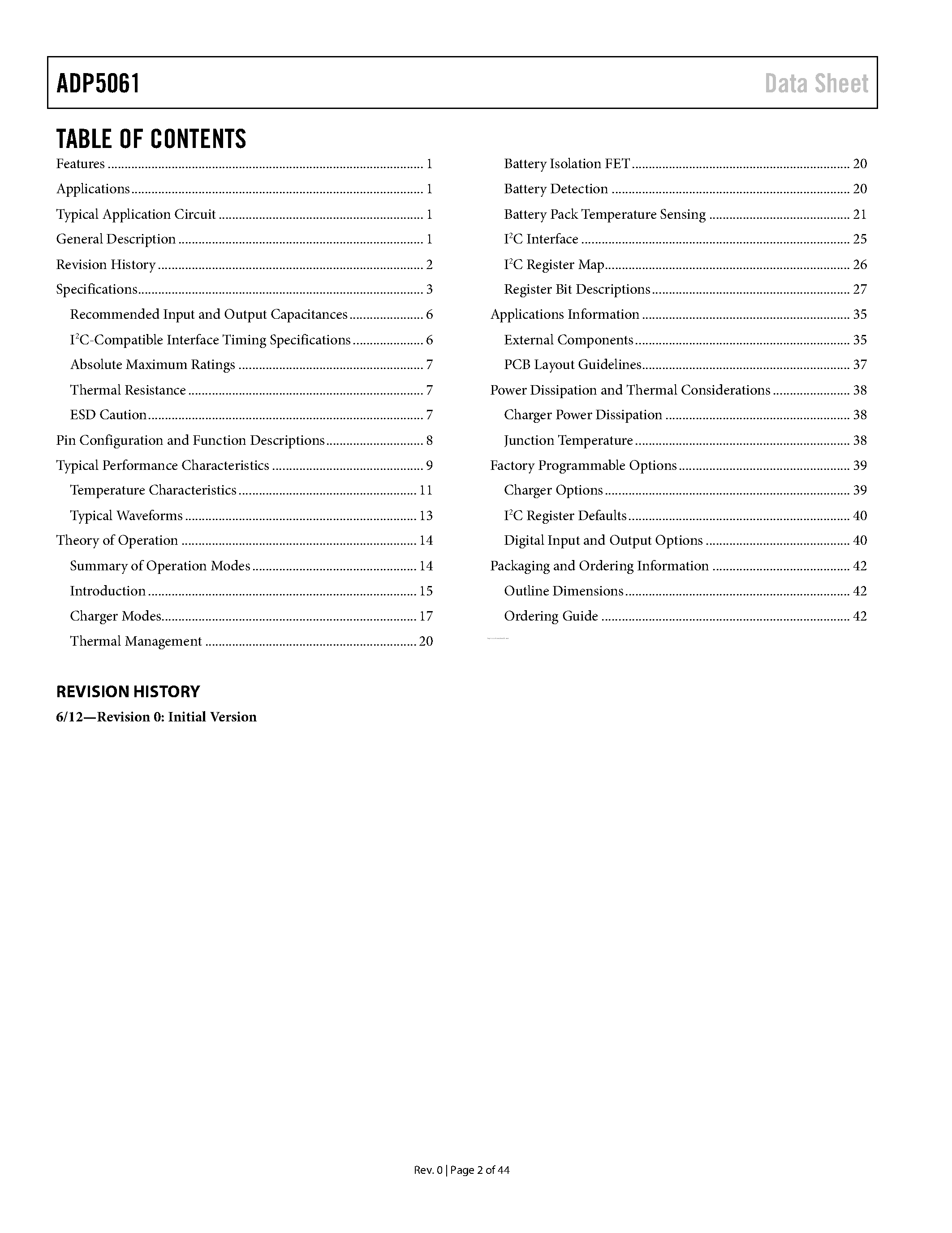 Datasheet ADP5061 page 2 Datasheet ADP5061 - page 2