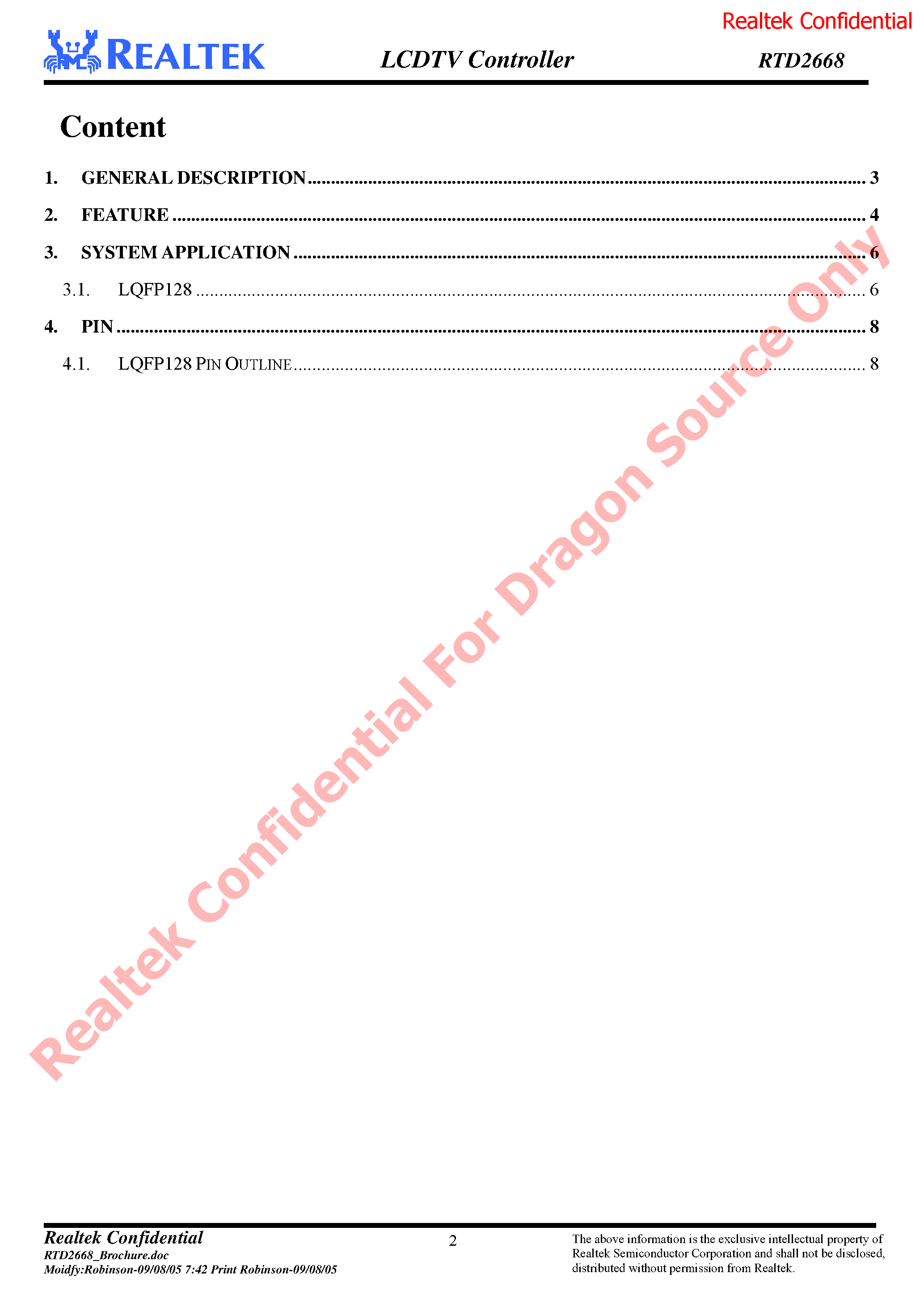 Даташит на микросхему RTD2668 страница 2 Даташит RTD2668 - страница 2