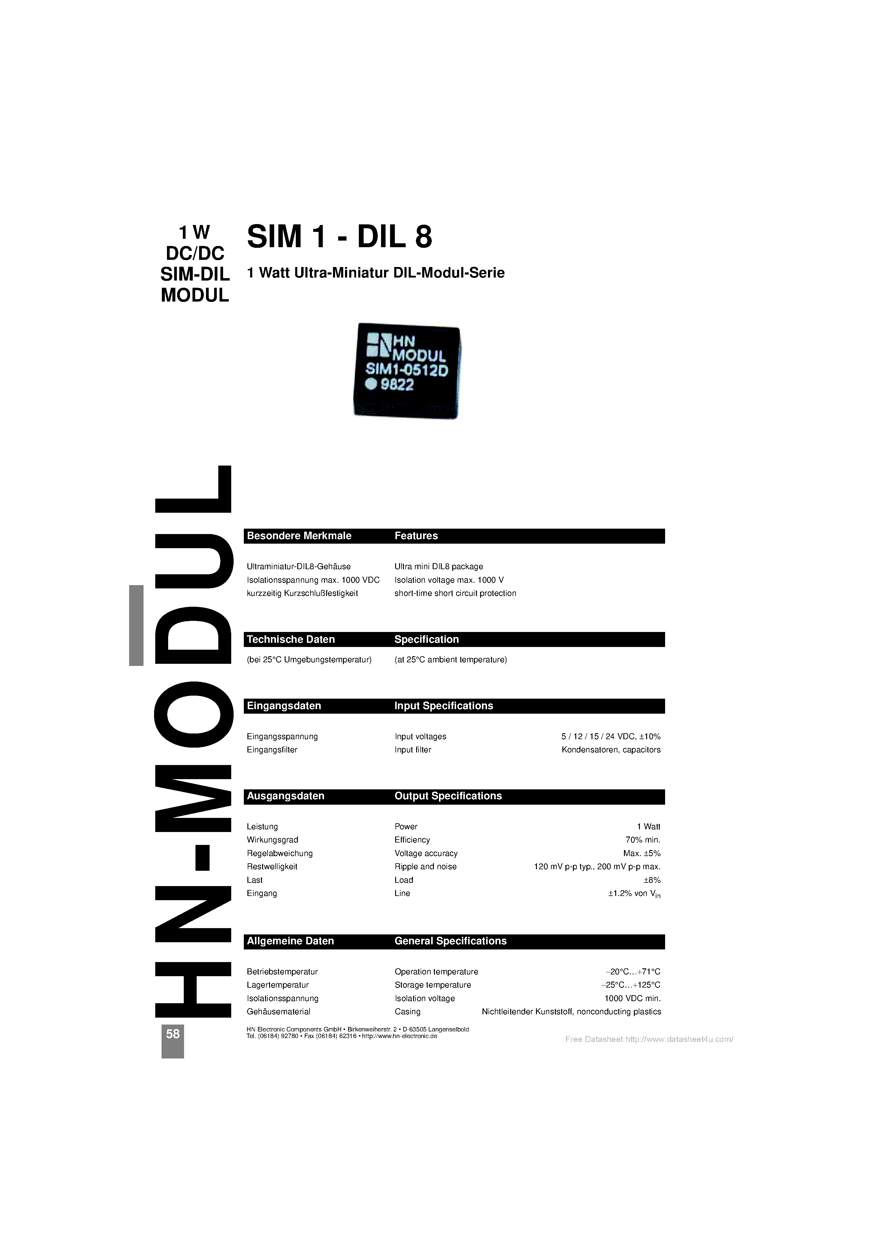 Datasheet SIM1-0505D-DIL8 - page 1