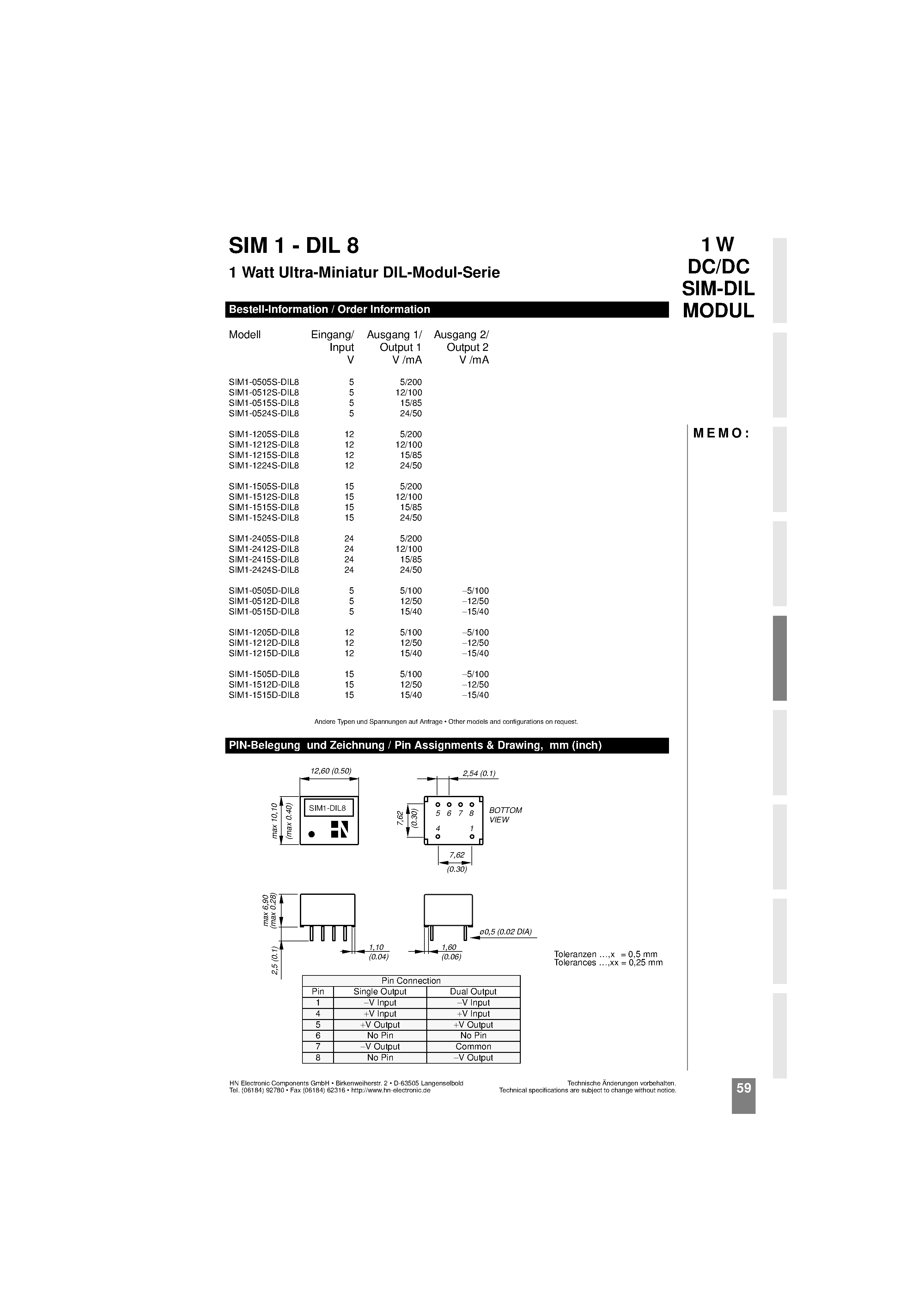 Datasheet SIM1-0505D-DIL8 - page 2