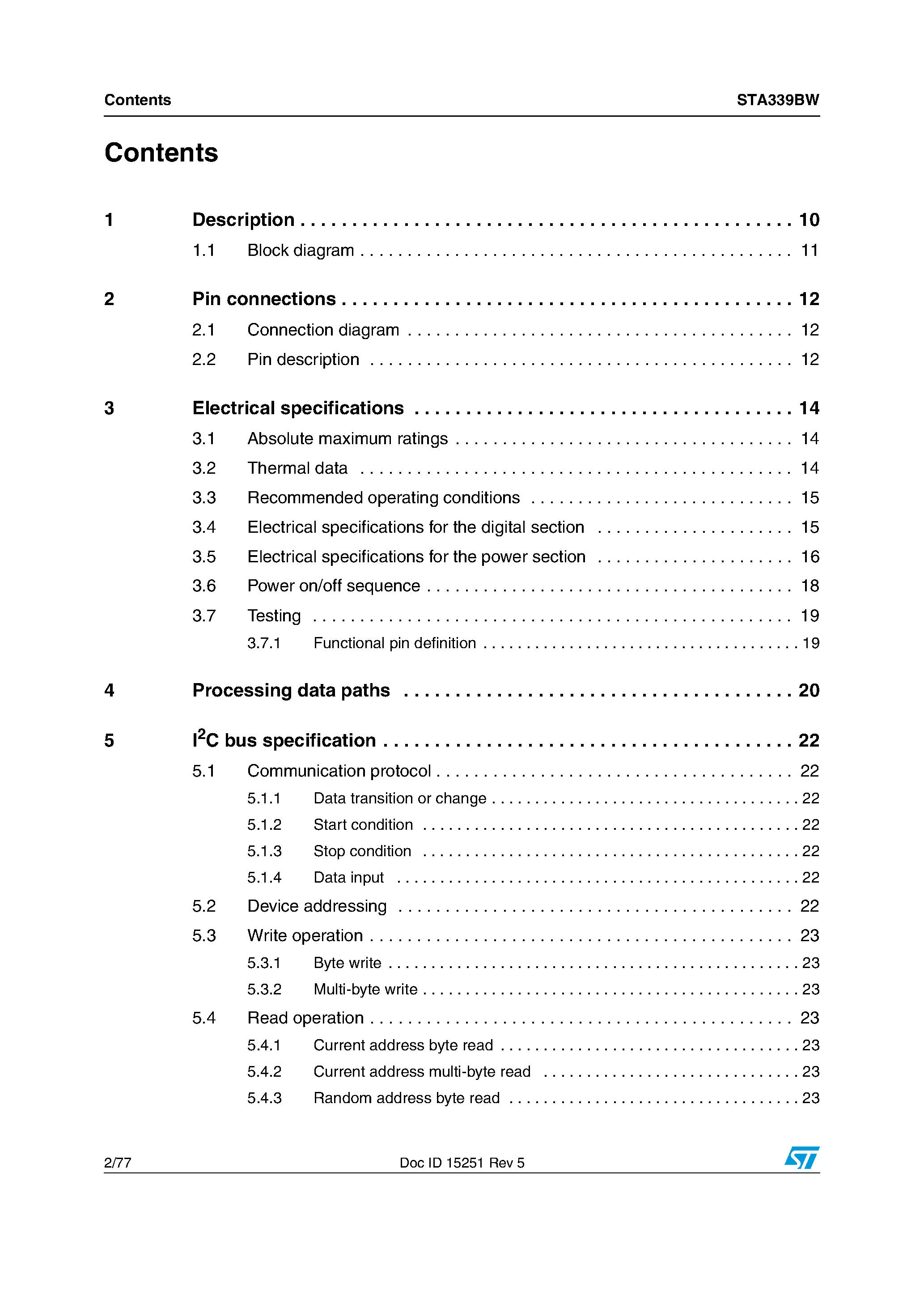 Datasheet STA339BW page 2 Datasheet STA339BW - page 2