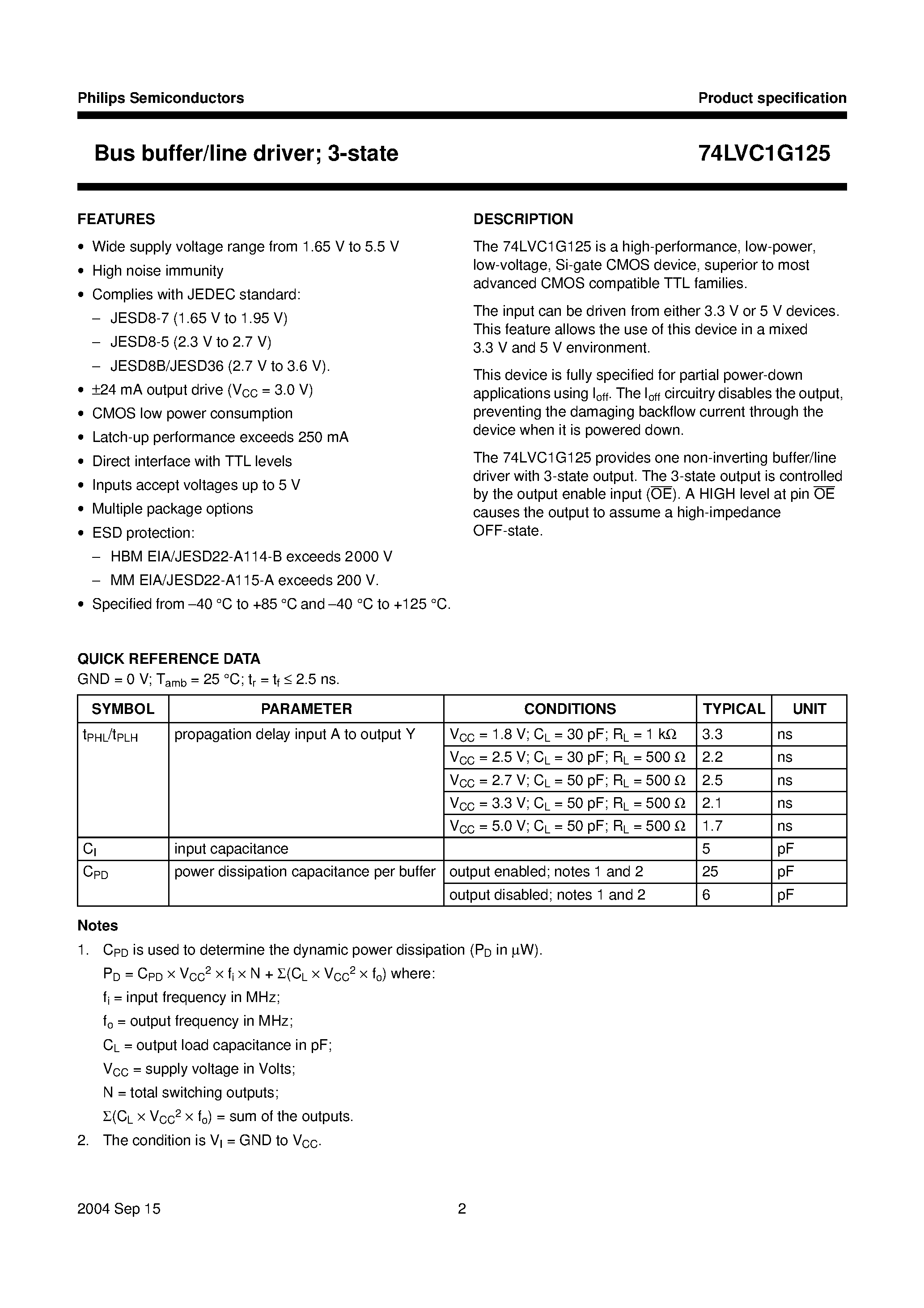 Datasheet 74LVC1G125 - page 2