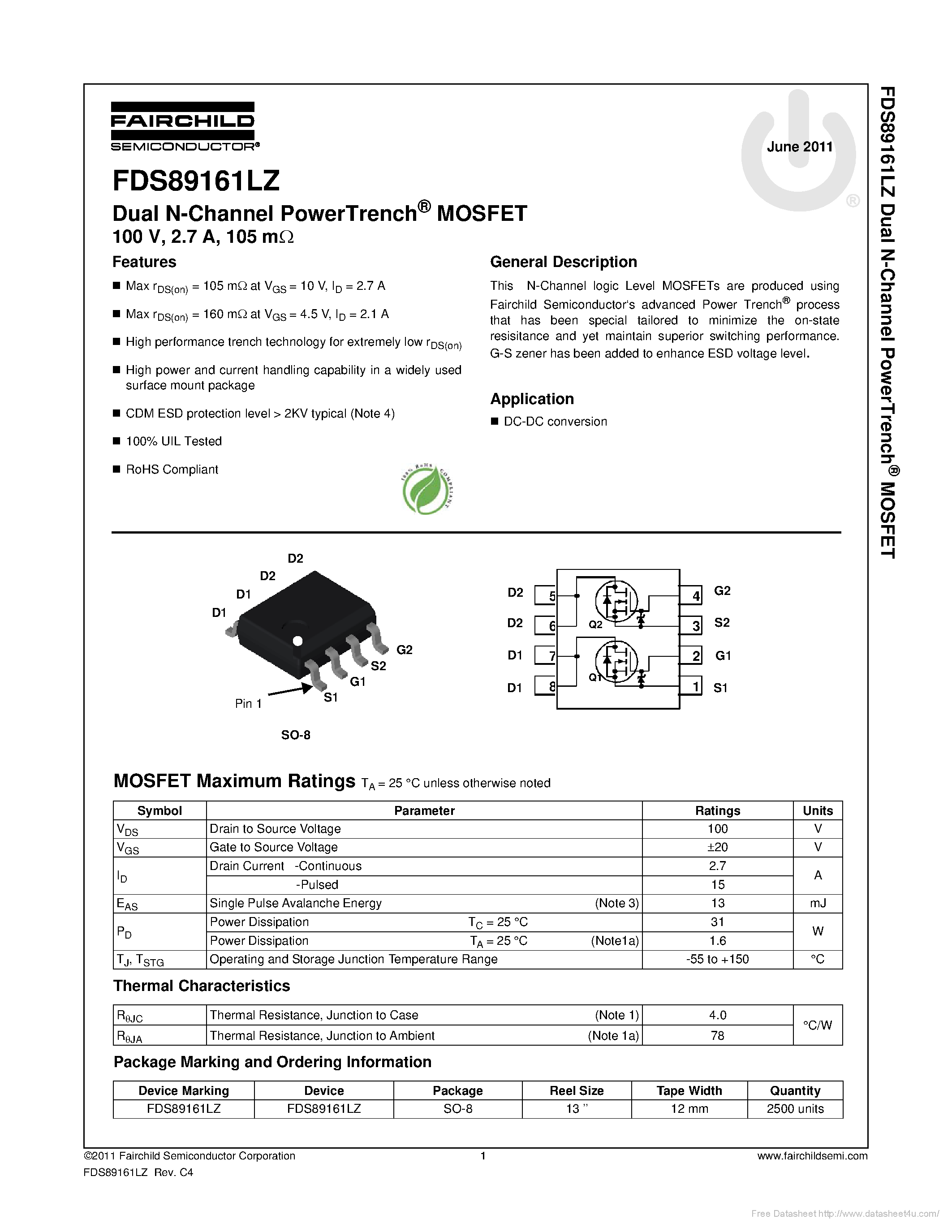 Datasheet FDS89161LZ page 1 Datasheet FDS89161LZ - page 1