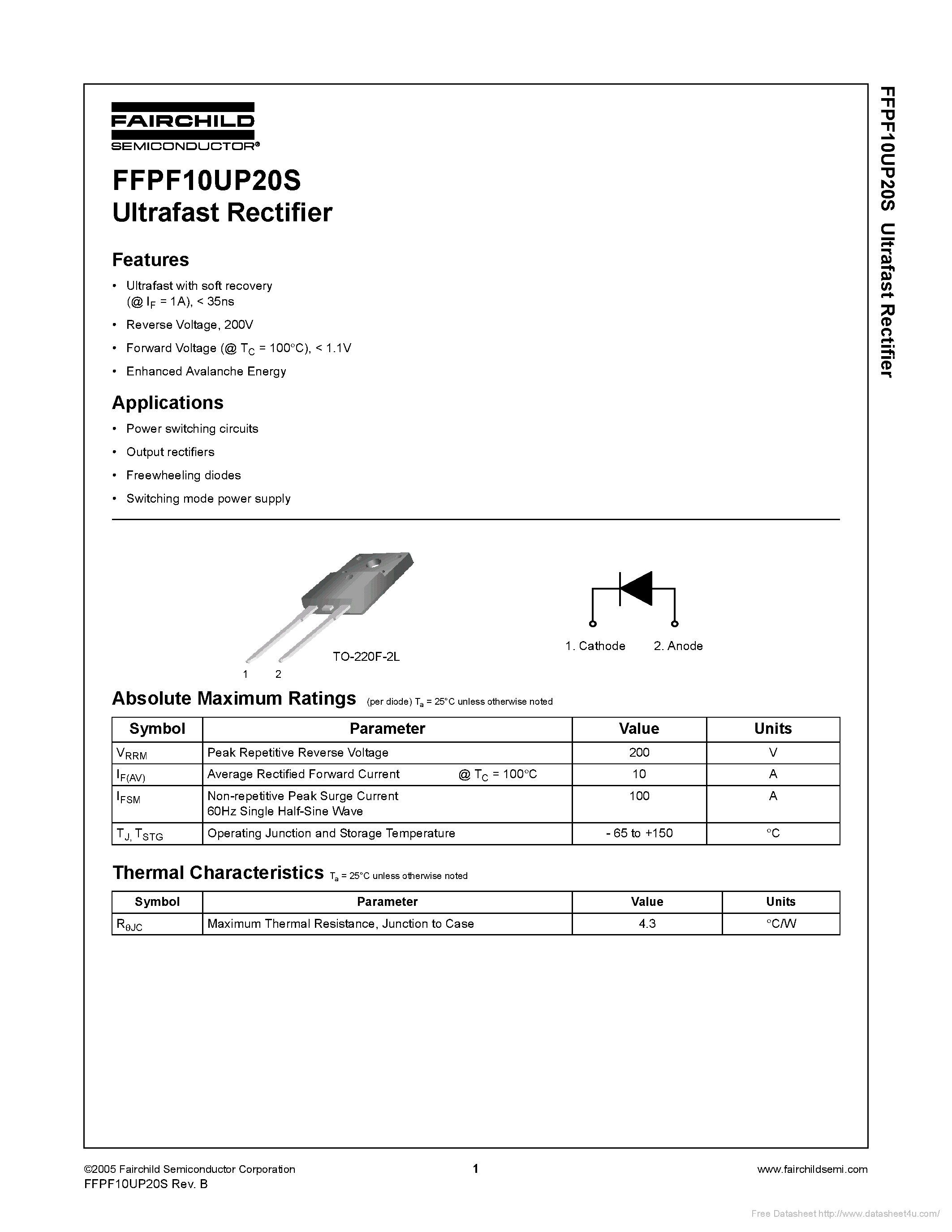 Даташит на микросхему FFPF10UP20S страница 1 Даташит FFPF10UP20S - страница 1