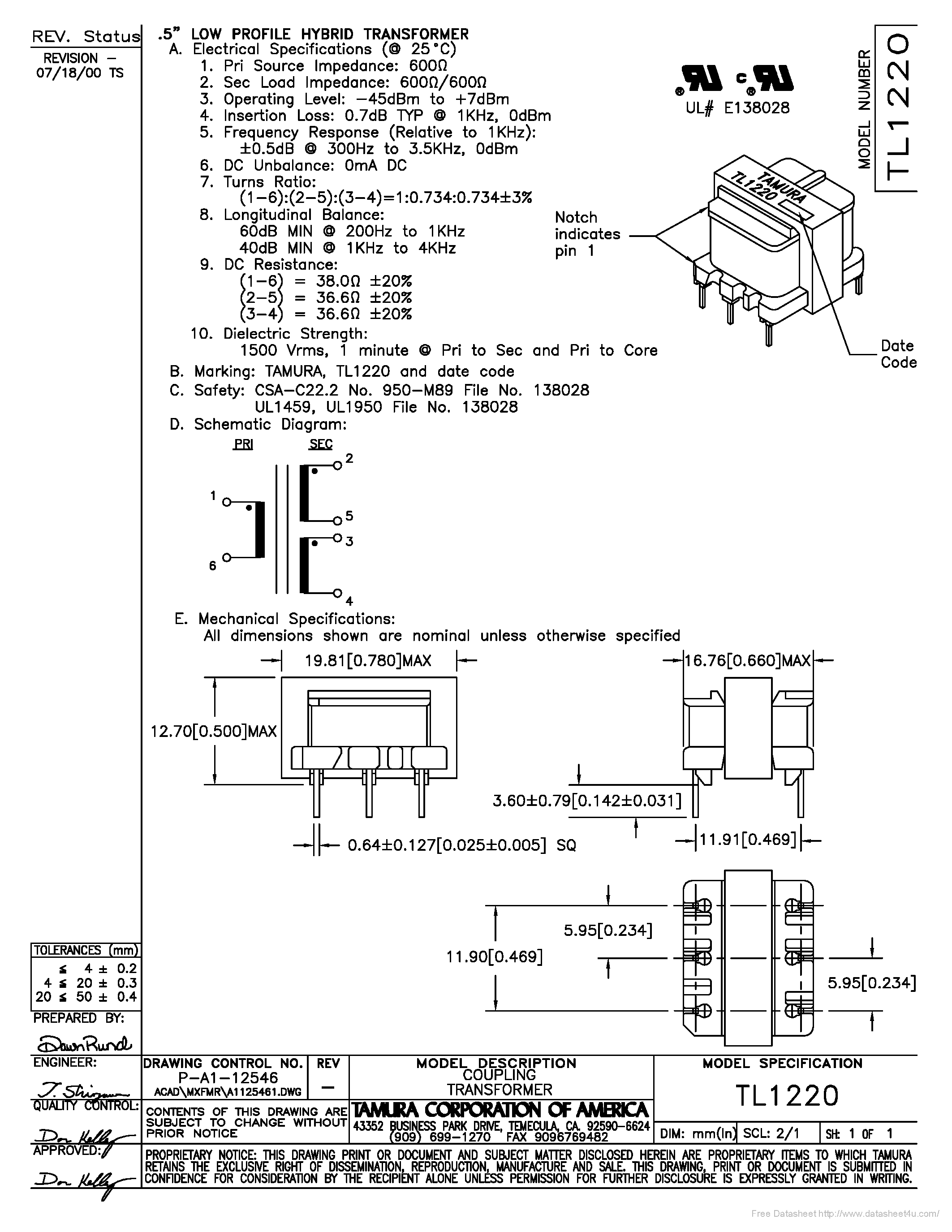 Datasheet TL1220 page 1 Datasheet TL1220 - page 1