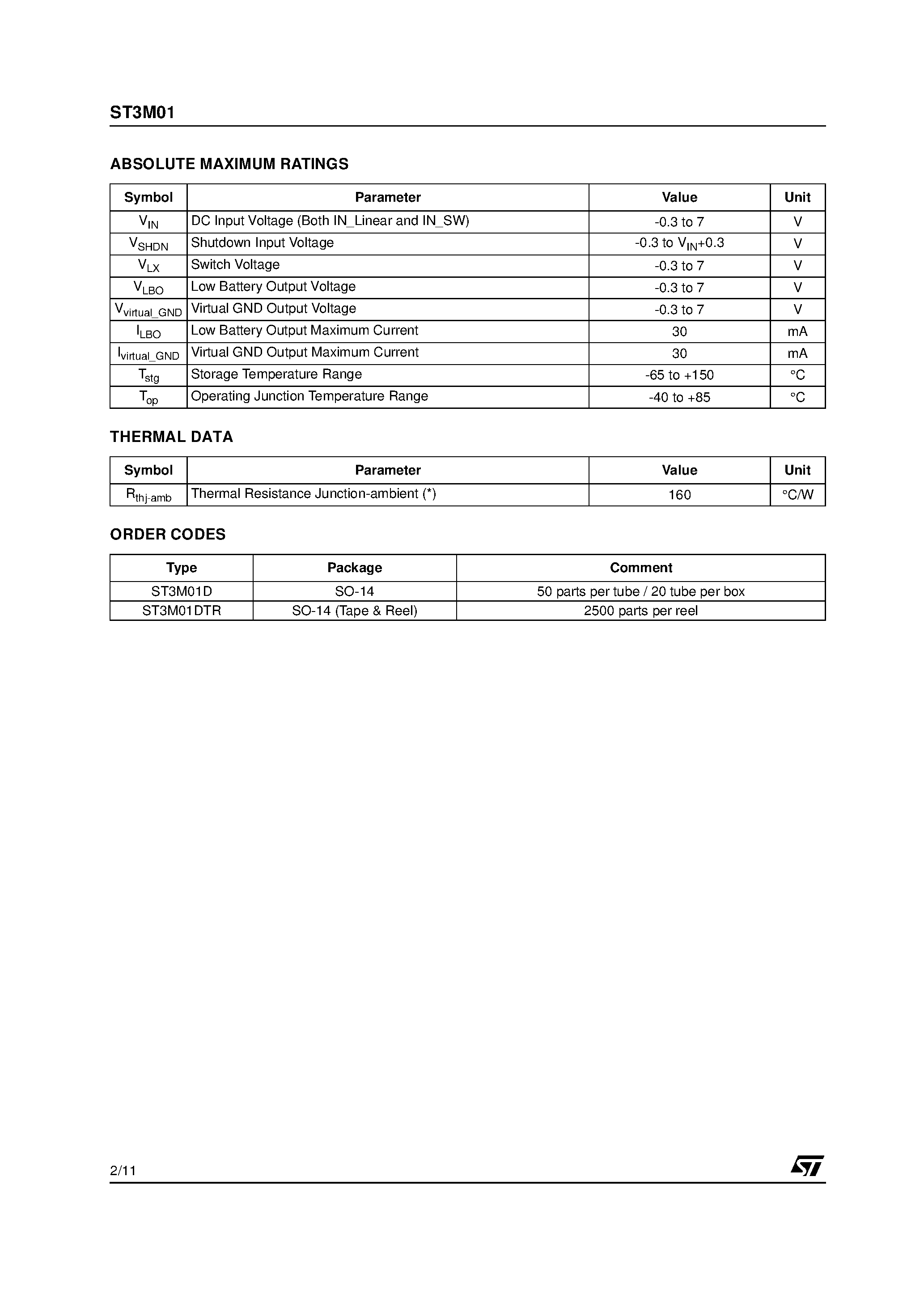 Даташит на микросхему ST3M01 страница 2 Даташит ST3M01 - страница 2
