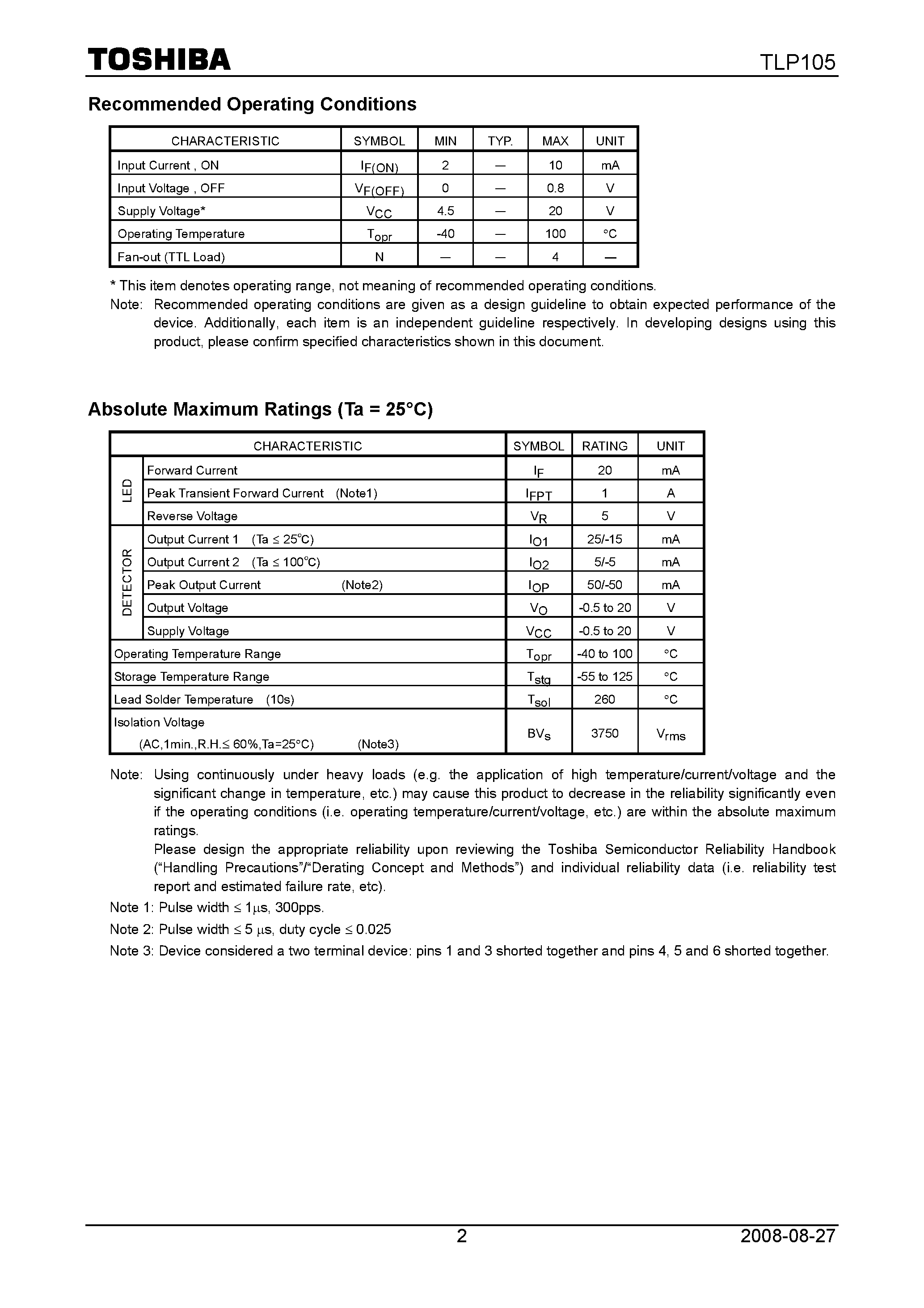 Datasheet TLP105 - page 2