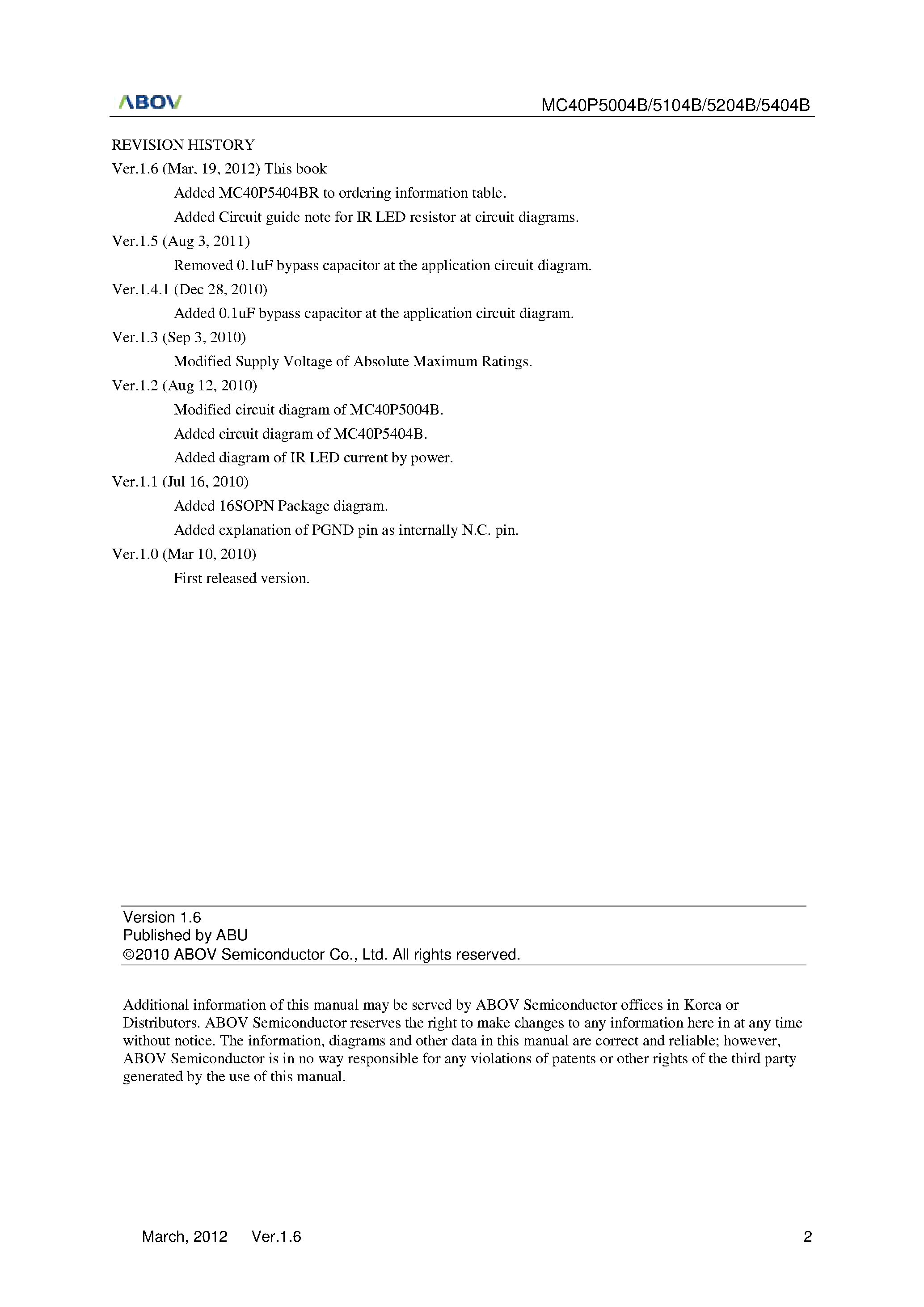 Datasheet MC40P5004B page 2 Datasheet MC40P5004B - page 2