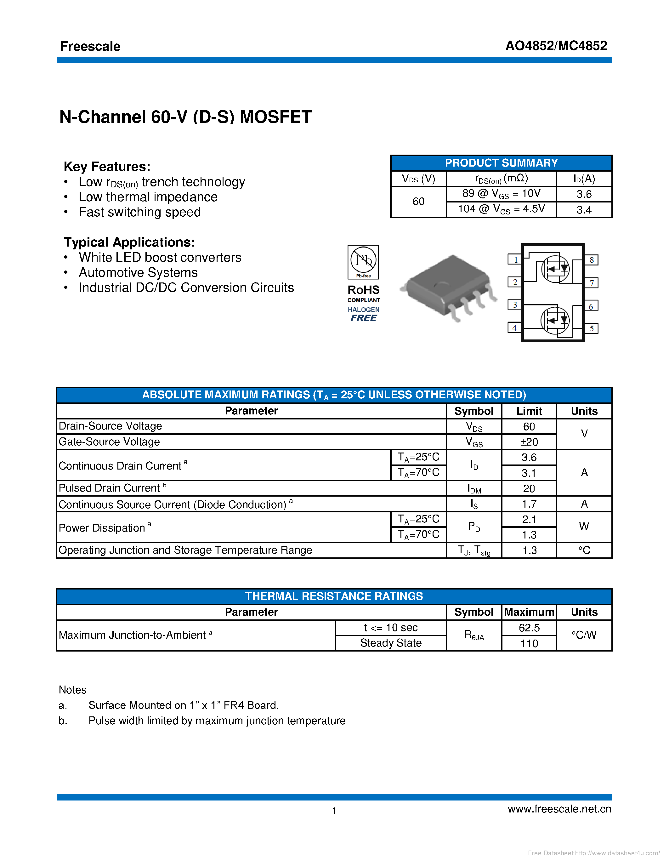 Даташит на микросхему MC4852 страница 1 Даташит MC4852 - страница 1