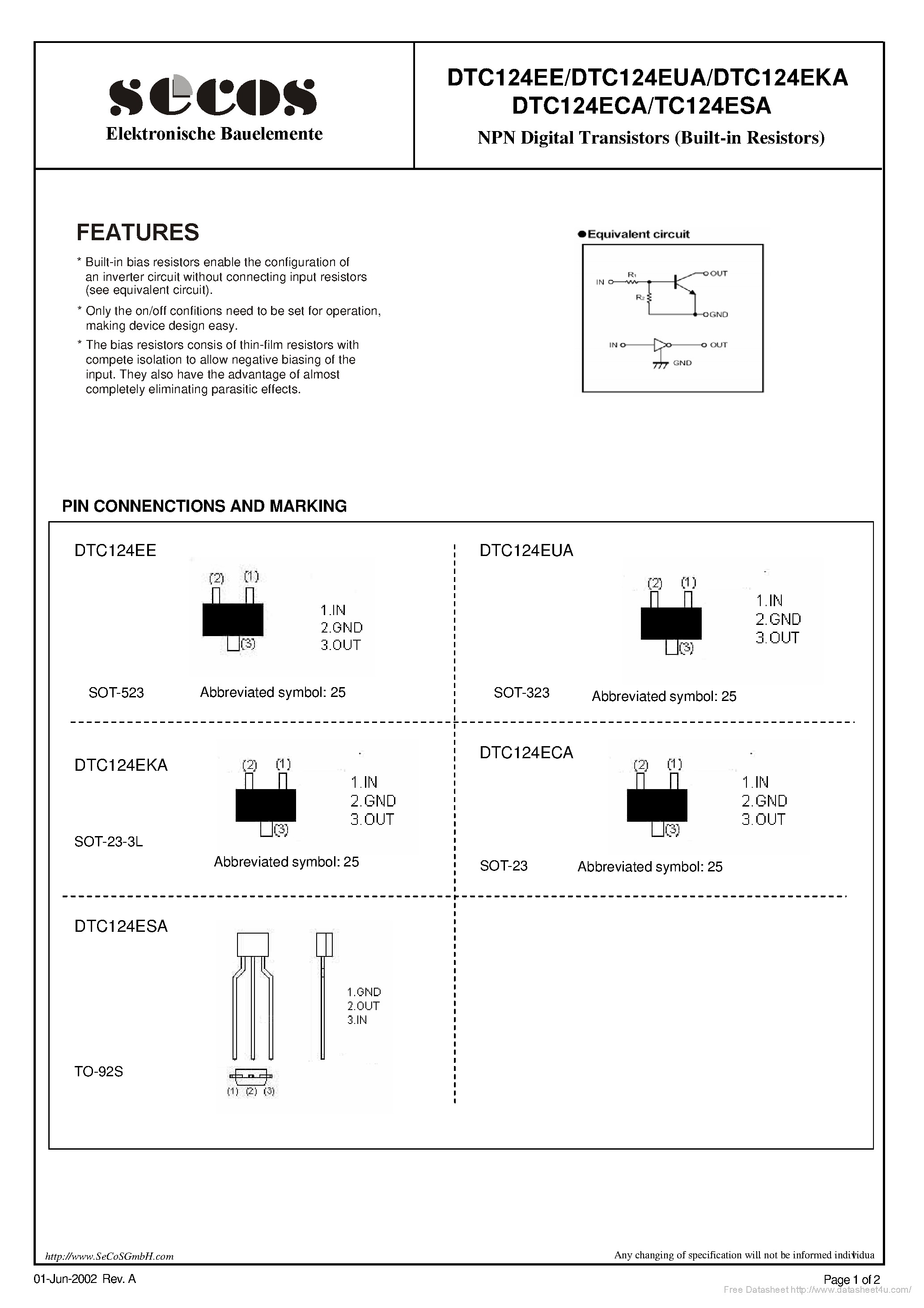 Datasheet TC124ESA page 1 Datasheet TC124ESA - page 1