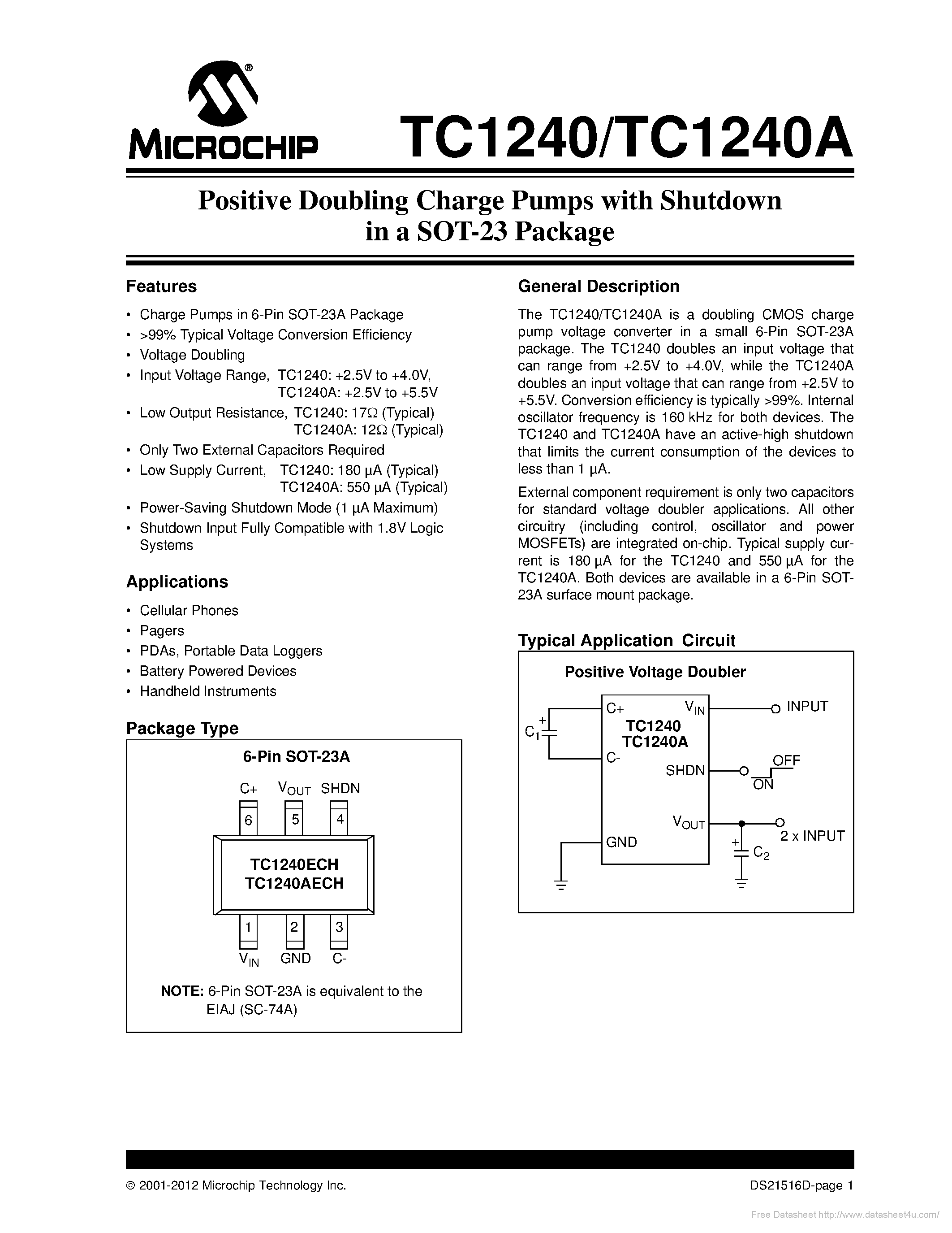 Datasheet TC1240A page 1 Datasheet TC1240A - page 1