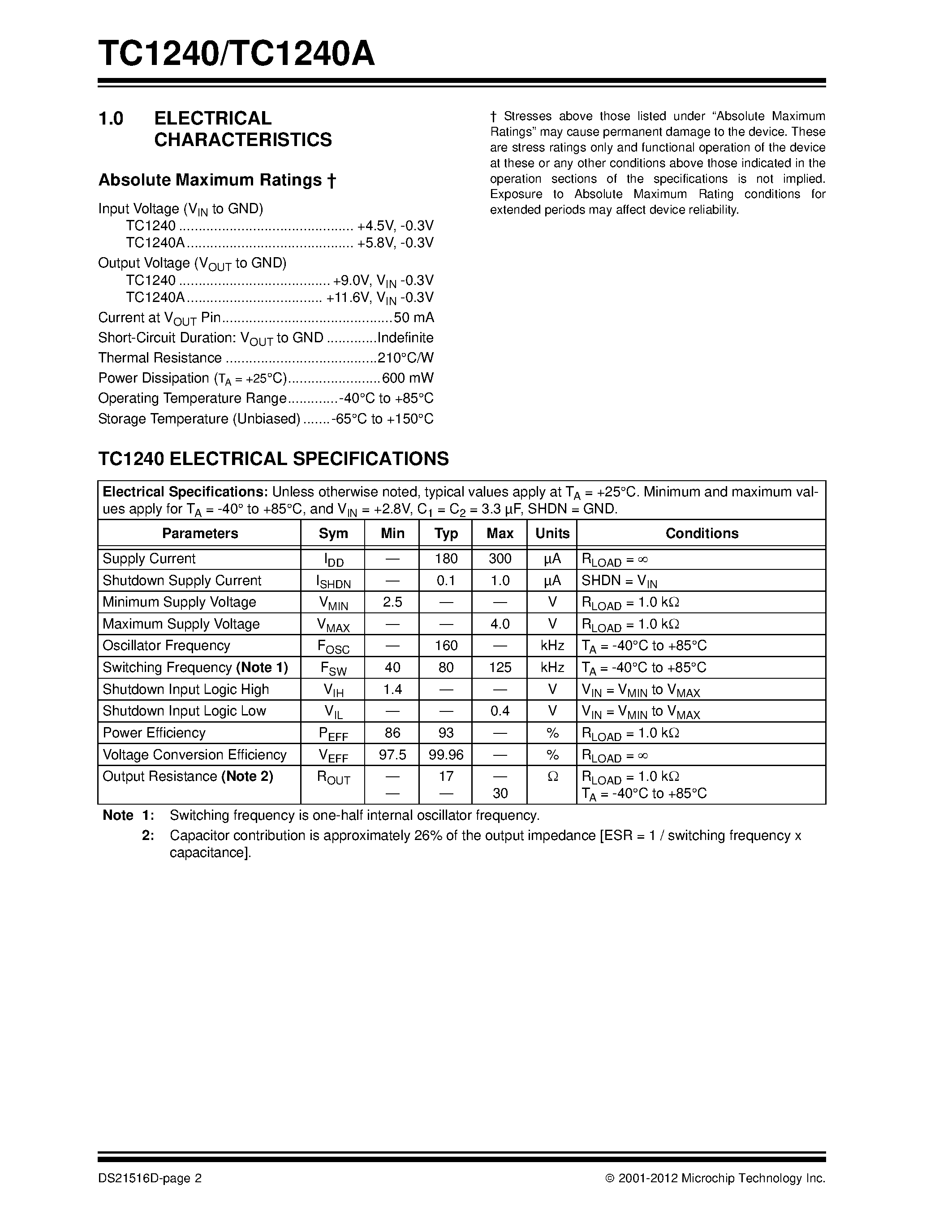 Datasheet TC1240A page 2 Datasheet TC1240A - page 2